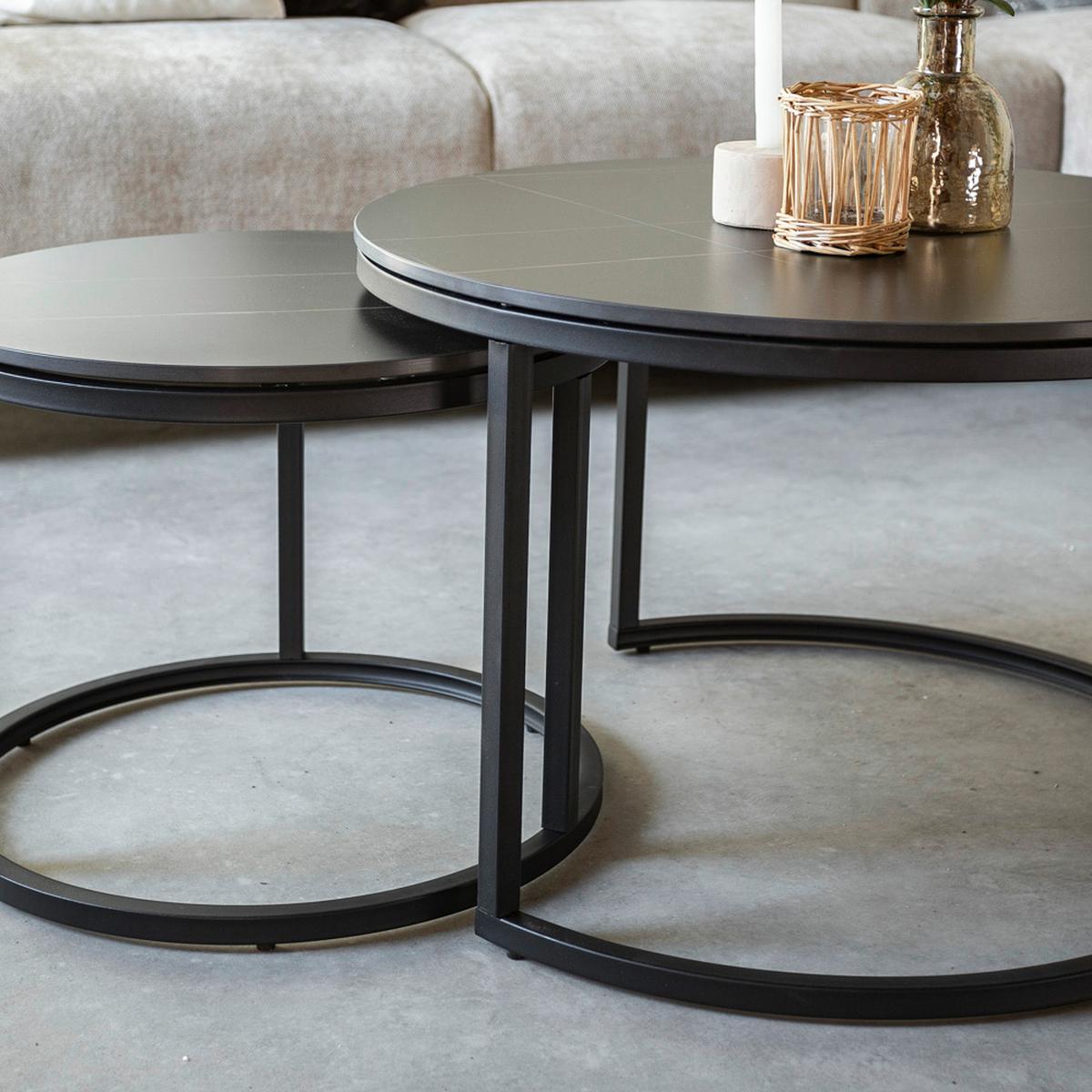 Couchtisch Leyton - Schwarz, KONVENTIONELL, Stein/Metall (68/68/43cm) - MID.YOU