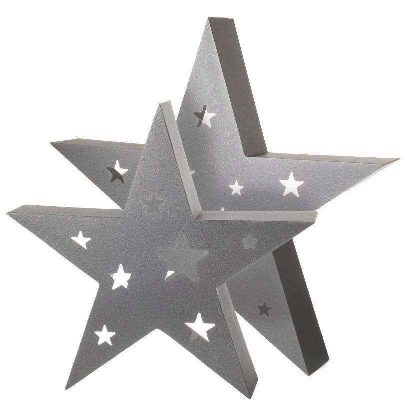 Weihnachts-Sterne Zum Stecken – 3 Stück, 19 Cm Ø, 61 Cm Lang, Metall, Hellgrau, Für Garten & Vorgarten