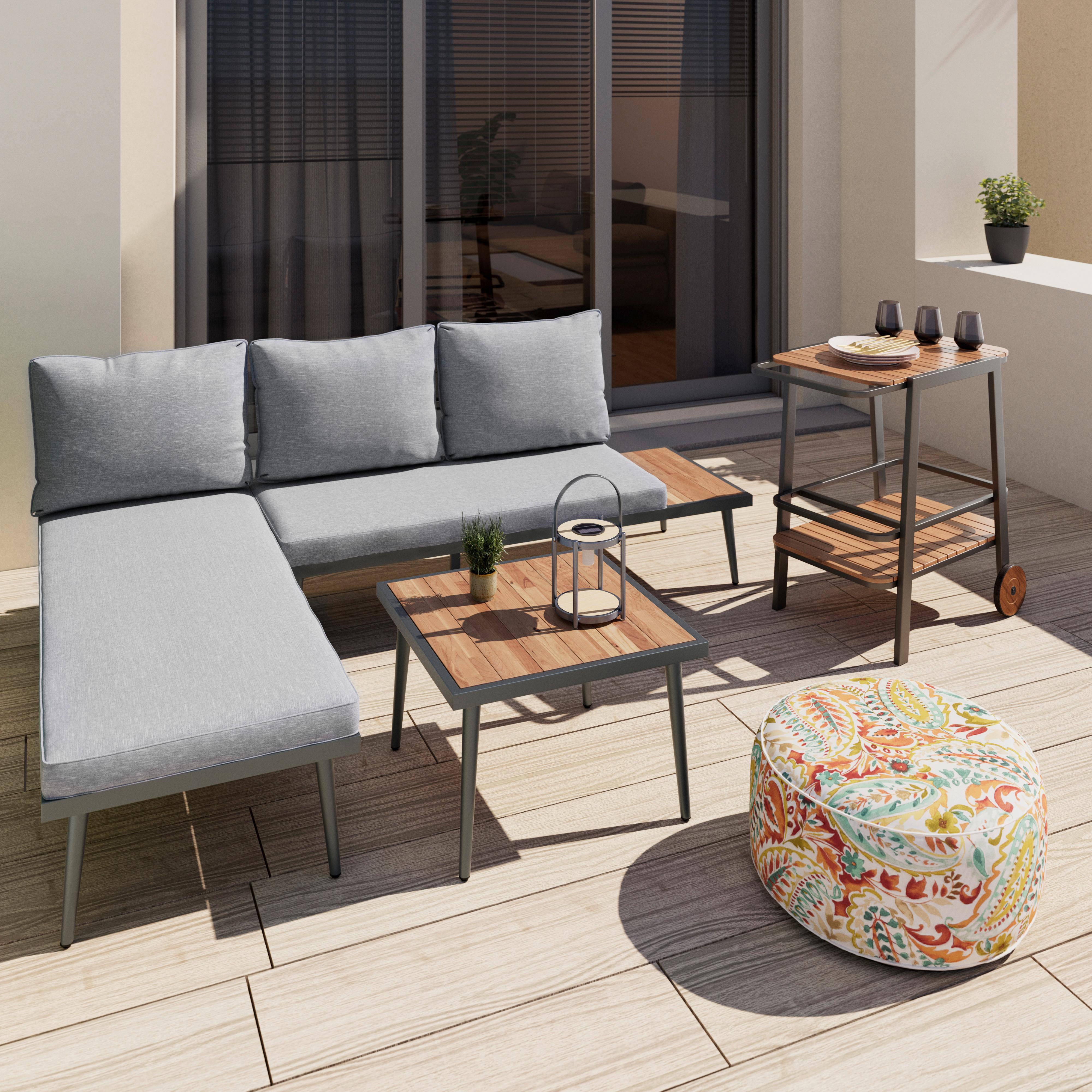 Záhradná sedacia súprava SALLIE - čierna/sivá, Modern, kov/drevo (205/76,5/152cm) - Bessagi Garden