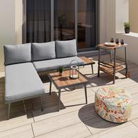 Záhradná sedacia súprava SALLIE - čierna/sivá, Modern, kov/drevo (205/76,5/152cm) - Bessagi Garden