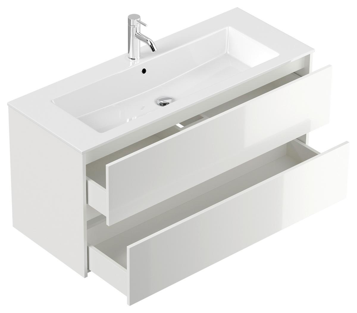 BADEZIMMER Limes, Weiß HG B: 120 cm - Weiß Hochglanz/Weiß, Basics, Holzwerkstoff/Stein (120cm) - MID.YOU