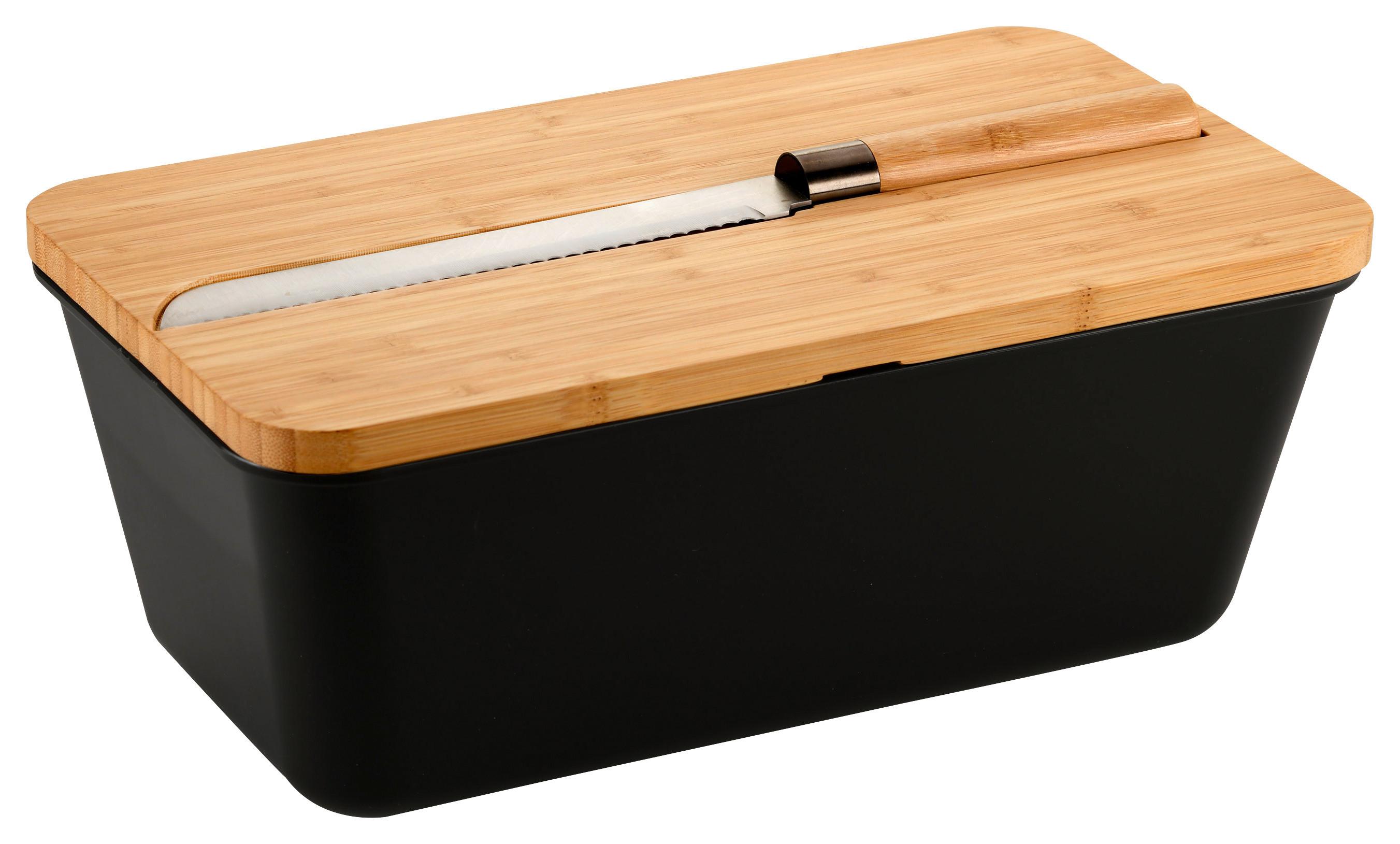 Brotbox Schwarz mit Messer - Hellbraun/Schwarz, Basics, Holz/Kunststoff (34,8/20/15,5cm) - Kesper