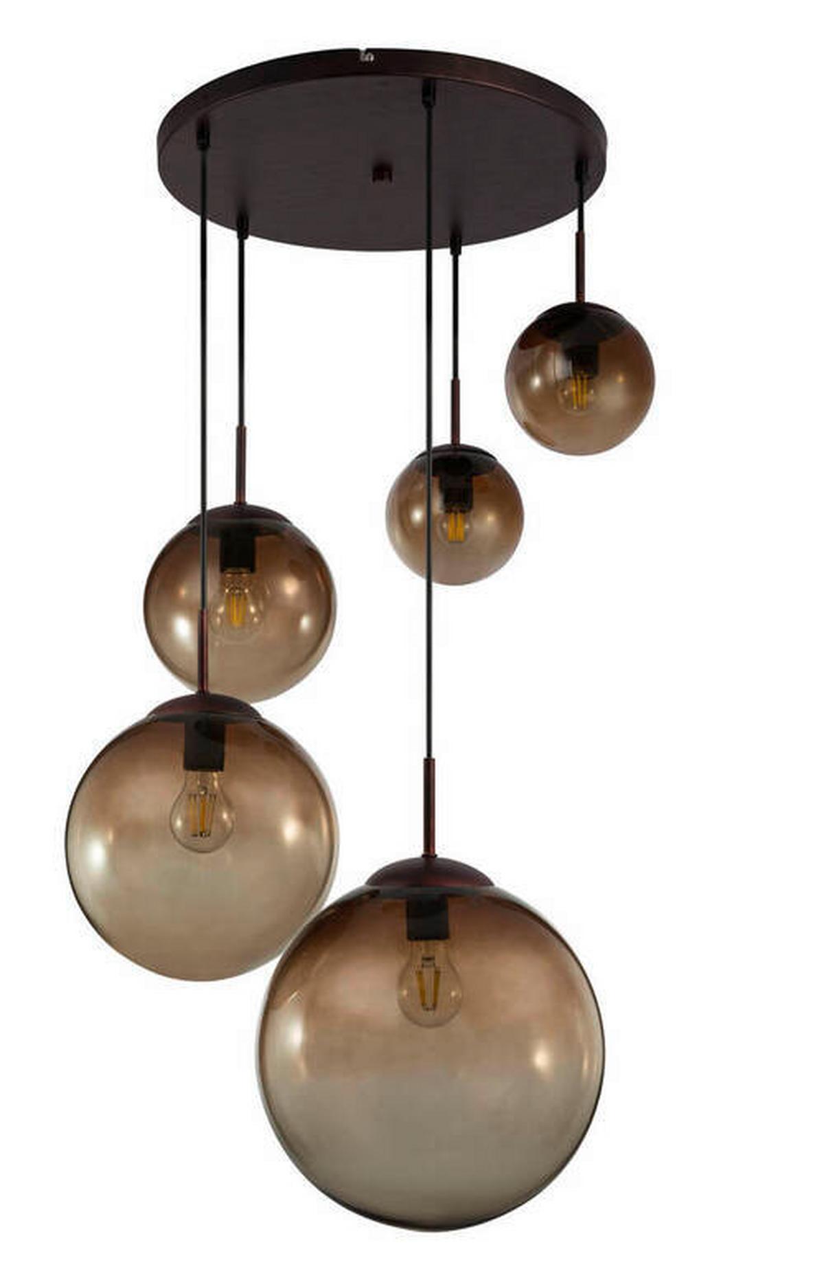 Hängeleuchte Exkl. 5xe27, 40w - Bernsteinfarben/Braun, Design, Glas/Metall (65/150cm) - Globo