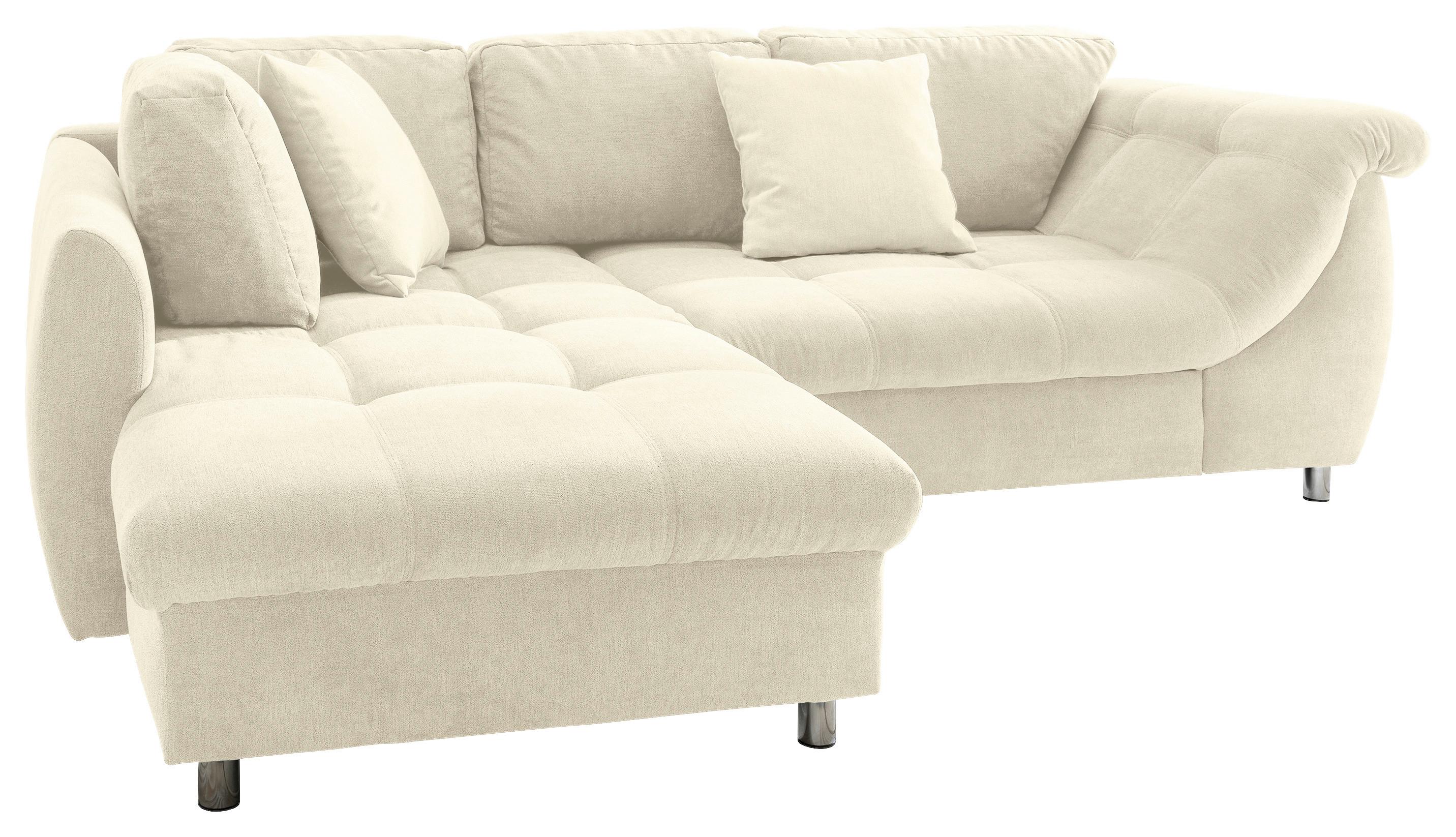 Ecksofa Schlaffunktion Agira mit Kissen Beige - Chromfarben/Beige, Design, Textil (190/250cm) - Livetastic