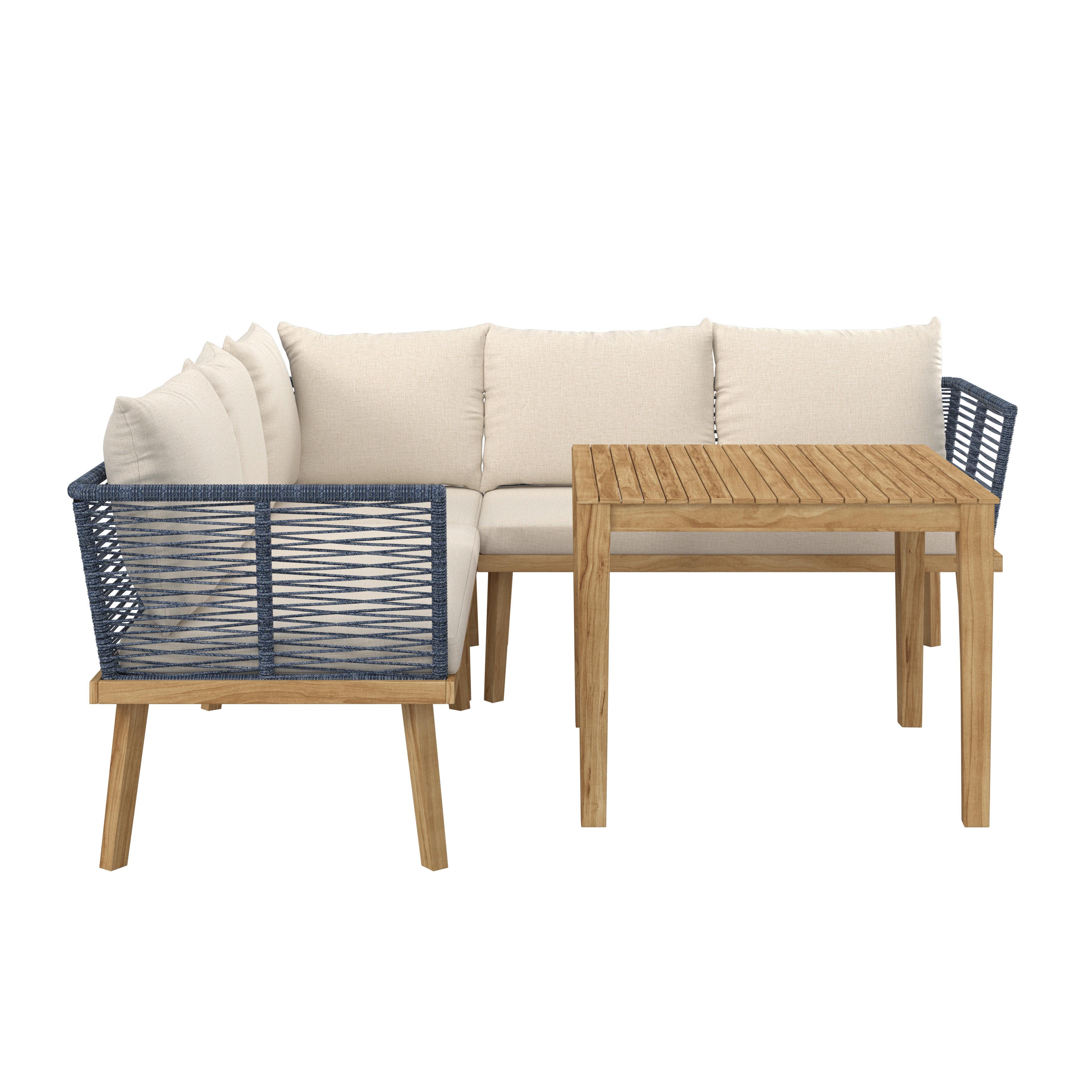 JÍDELNÍ TERASOVÁ SOUPRAVA JULINA - krémová/barvy akácie, Moderní, kov/dřevo (205/76/72cm) - Bessagi Garden