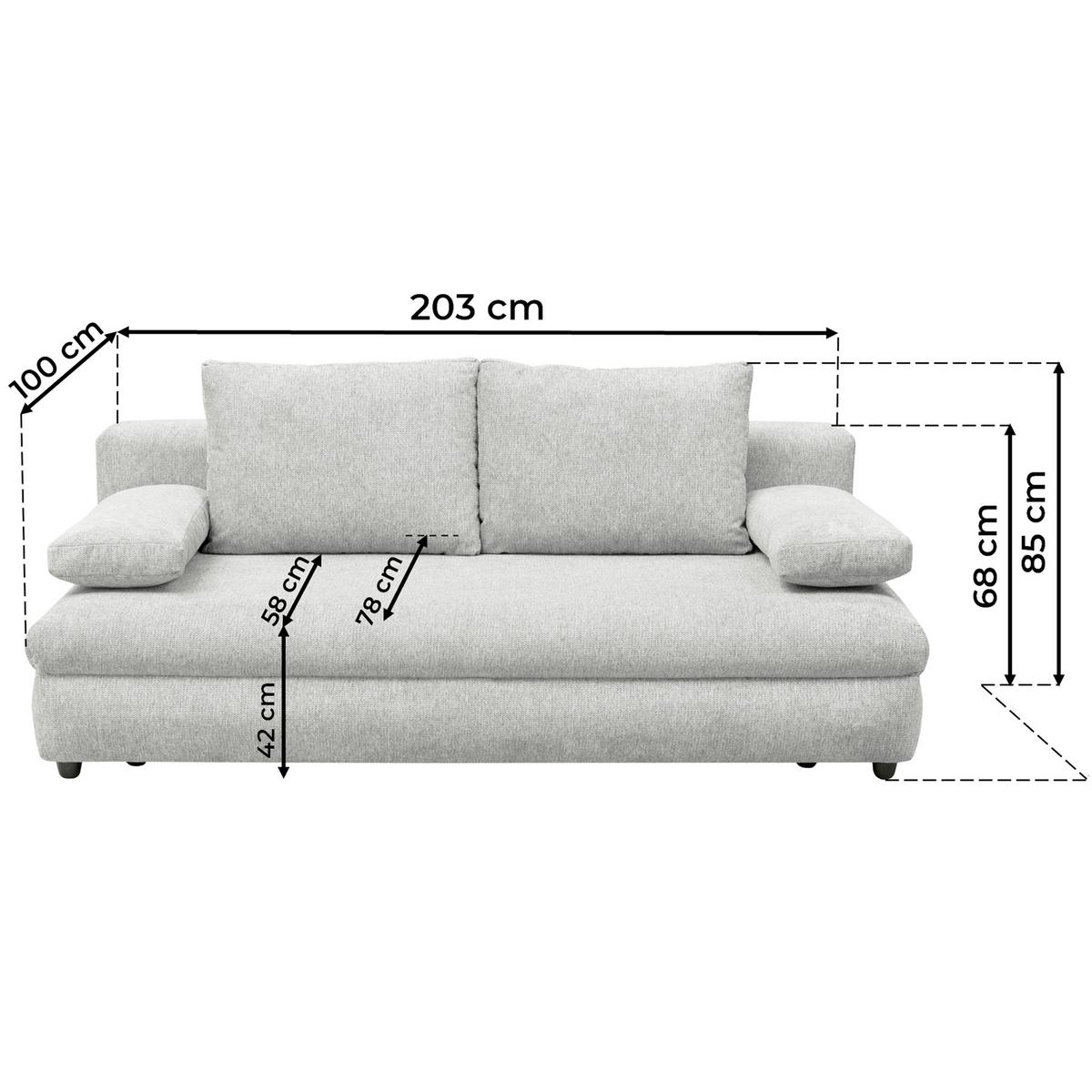 3-Sitzer-Sofa Mit Schlaffunktion Olso Beige - Beige/Schwarz, Trend, Holz/Kunststoff (205/72/100cm)
