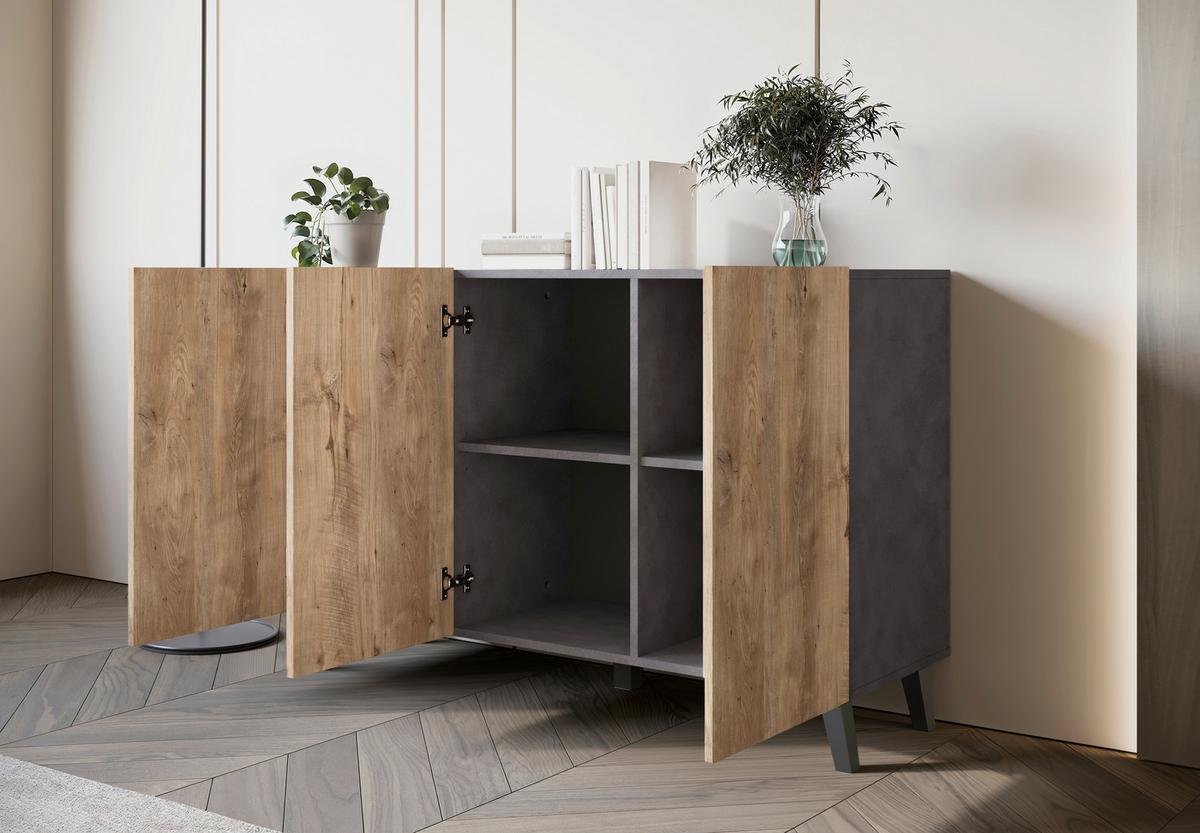 Sideboard Phuket 120 Anthrazit, Kastanie B: 120 Cm - Kastanieneichefarben/Anthrazit, Design, Holzwerkstoff (120/76/39cm) - Livetastic