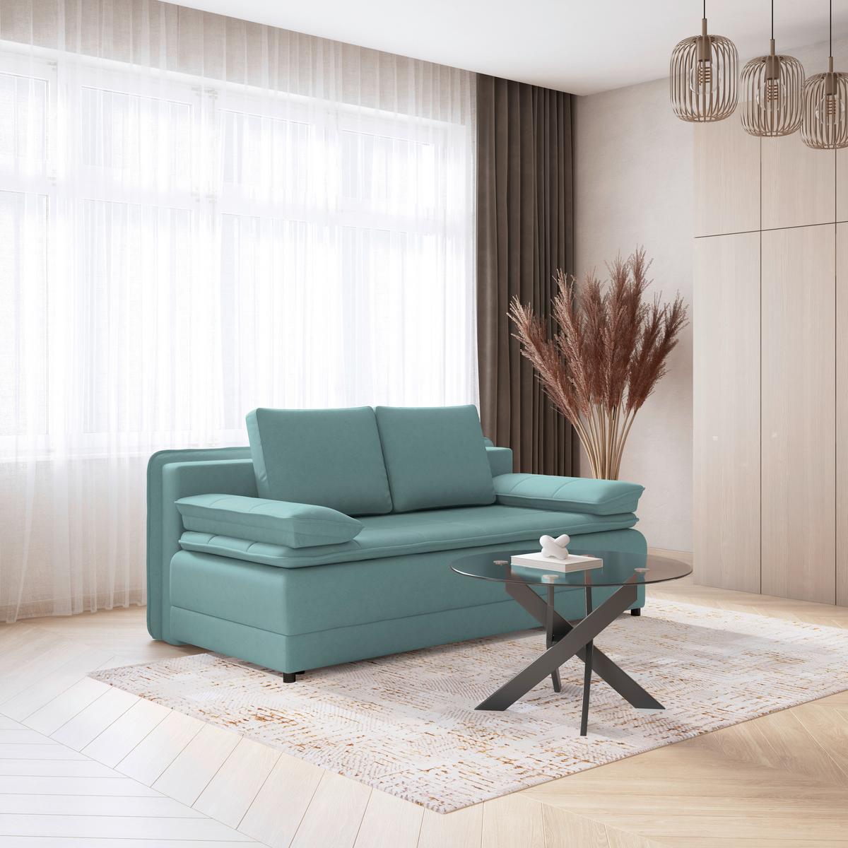 Schlafsofa Alice - Türkis/Schwarz, MODERN, Textil (202/73-92/105cm) - Luca Bessoni