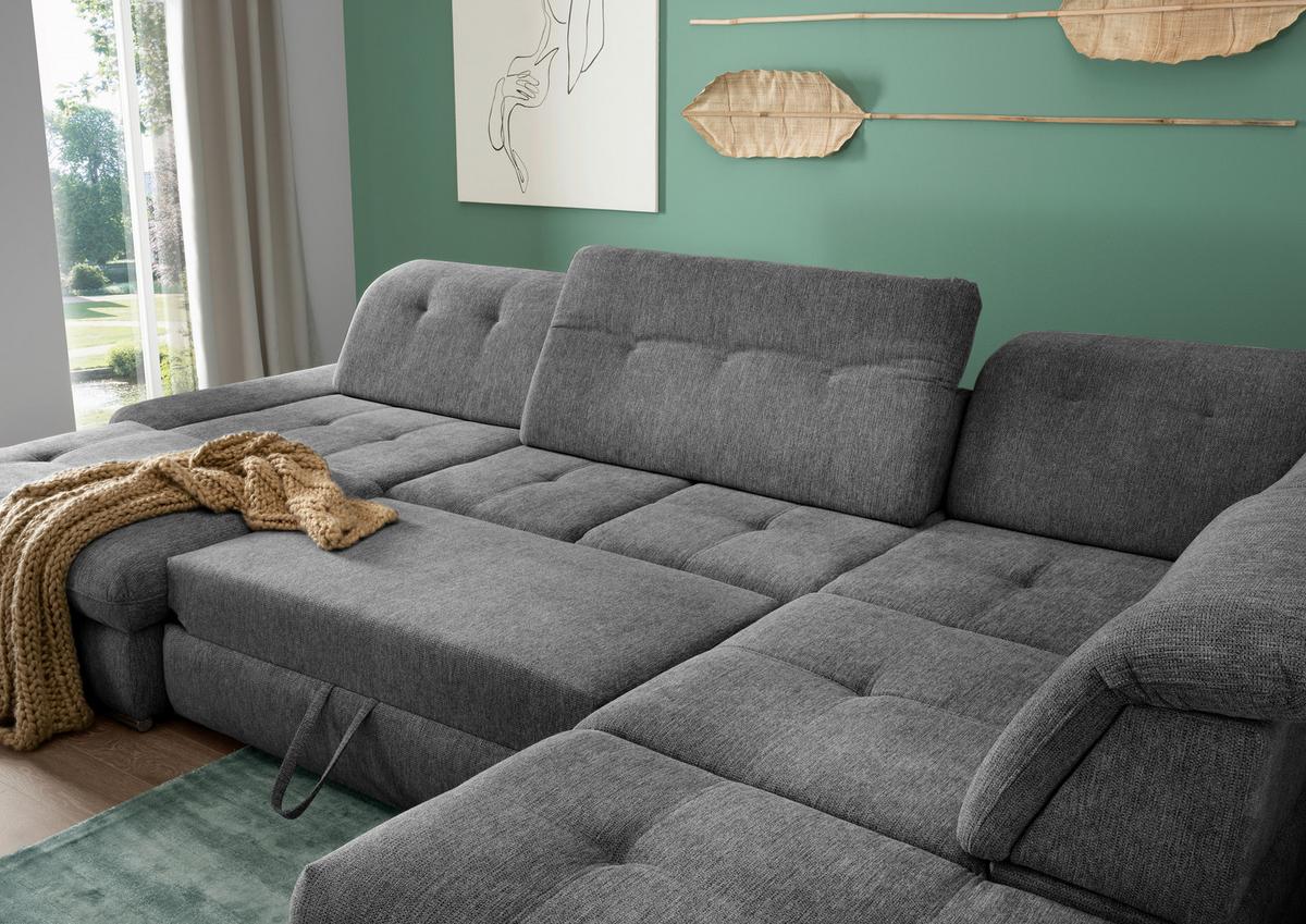 Wohnlandschaft Dalida Anthrazit U: 195x376x254 Cm - Chromfarben/Anthrazit, Design, Textil (195/376/254cm) - Livetastic