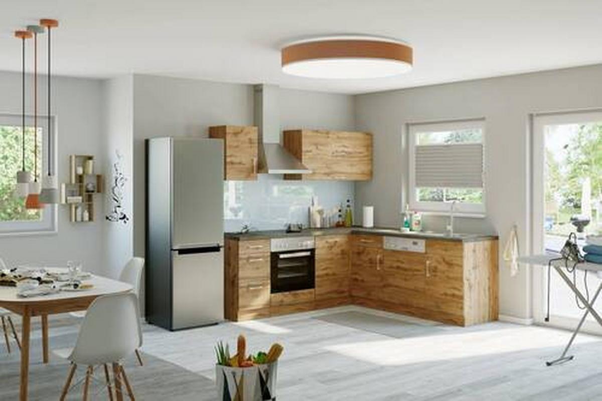 Eckküche Winkelblock Mit Geräten 210x150 Cm Eichefarben - Schieferfarben/Eiche Wotan, MODERN, Holzwerkstoff (210/210cm) - Held