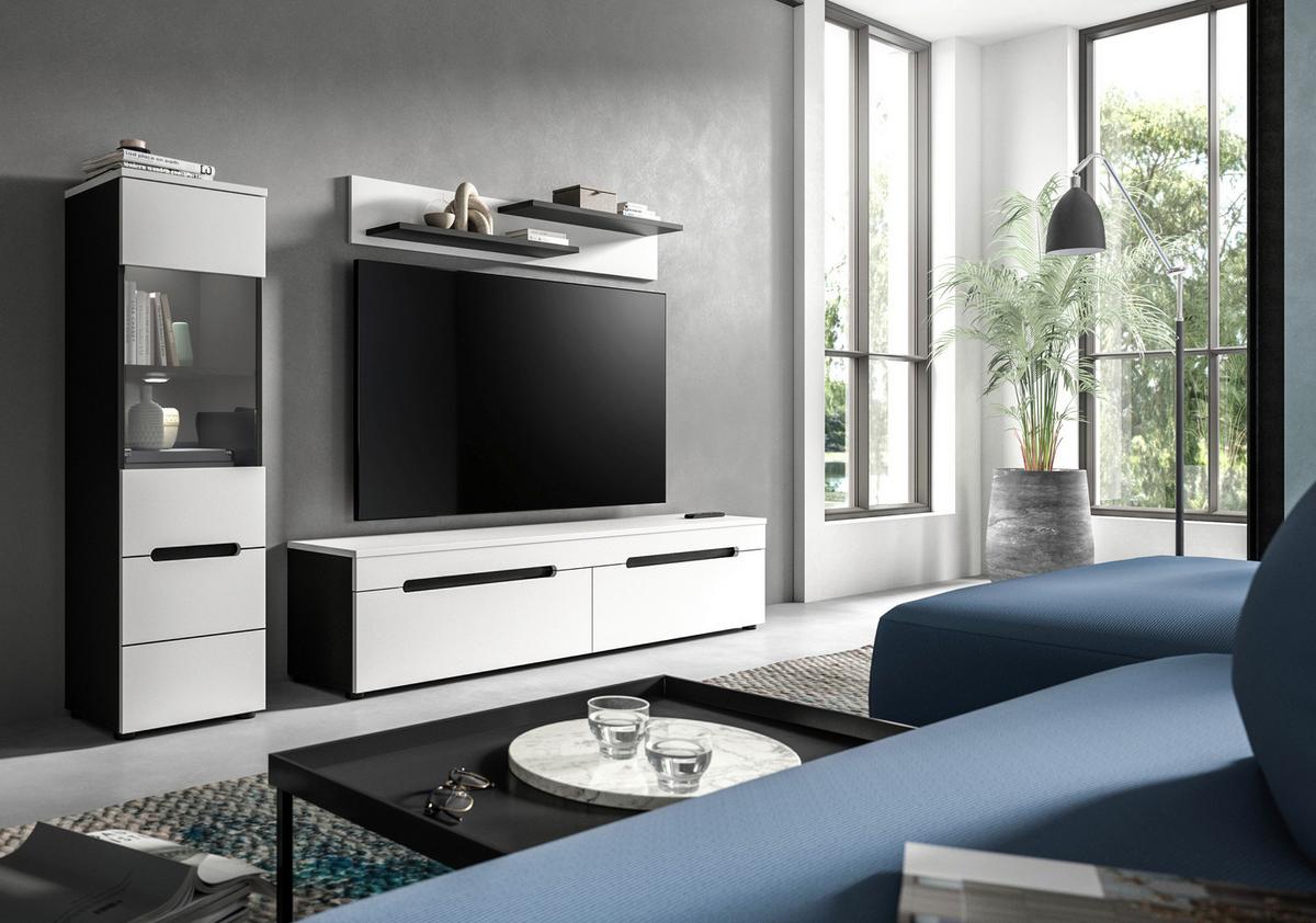 WOHNWAND Canu Weiß B: 221cm - Schwarz/Weiß, Design, Holzwerkstoff (221/141/33cm) - Livetastic