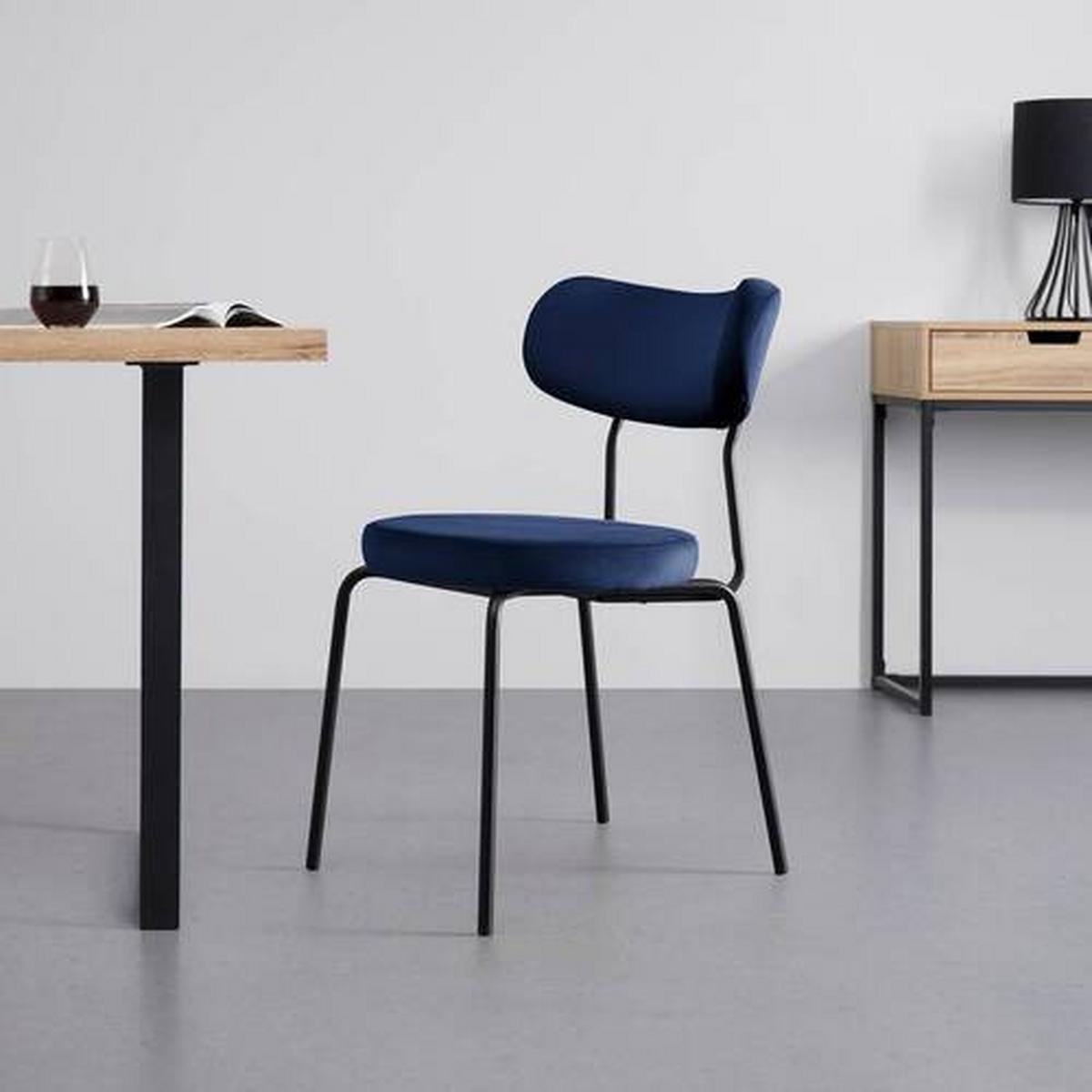 Sametová židle Lea modrá - modrá/černá, Moderní, kov/dřevo (51/82/63cm) - Bessagi Home