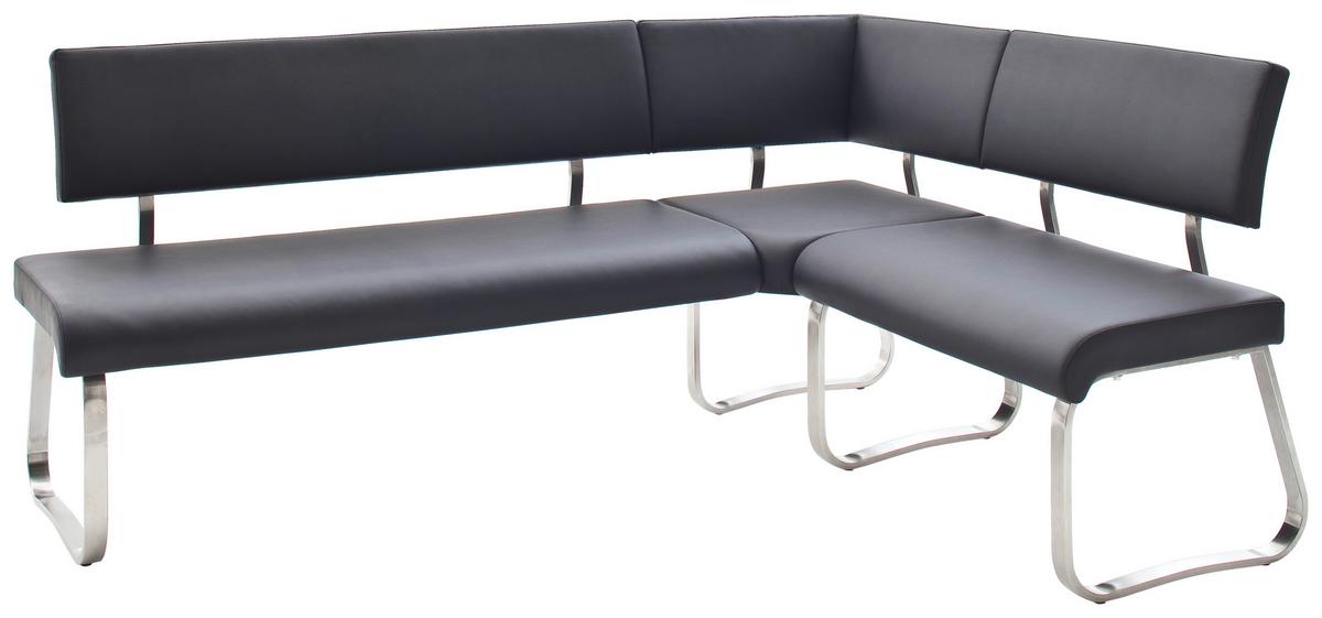 Eckbank Schwarz Lederlook Arco 200x150 Cm - Edelstahlfarben/Schwarz, Design, Textil/Metall (200cm) - Livetastic