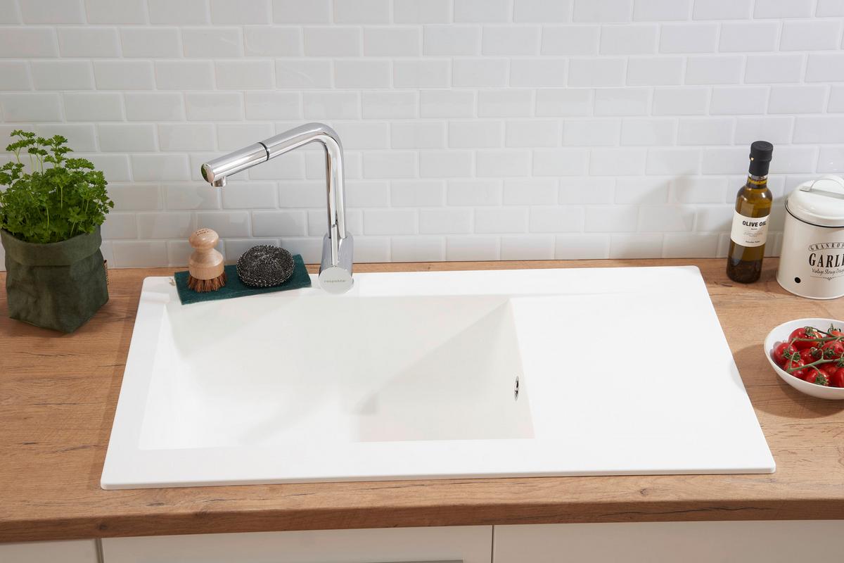 Spüle Respekta Denver Kunststein 86x50 cm - Weiß, Trend, Glas/Kunststoff (86/20/50cm) - Respekta