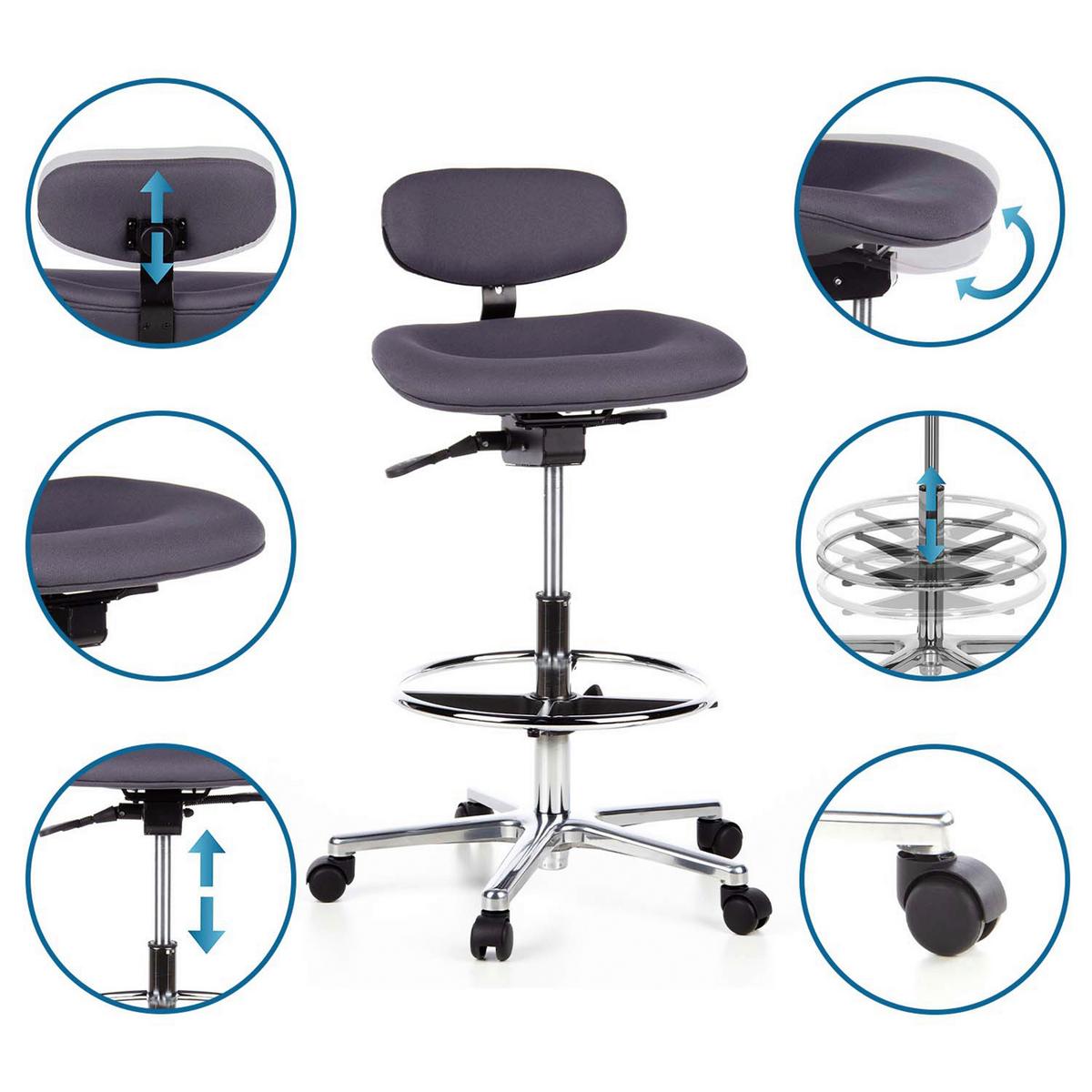 Bürohocker Work Mf Anthrazit Bis 100 Kg - Anthrazit/Silberfarben, Basics, Kunststoff/Textil (50/106/40cm) - MID.YOU