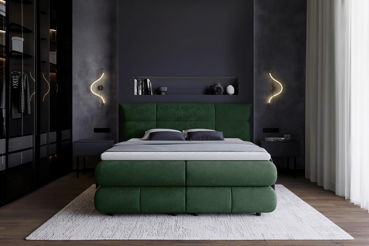 Boxspringbett Carmelo Dunkelgrün 160x200 cm H4 - Dunkelgrün/Schwarz, Trend, Textil (160/200cm)