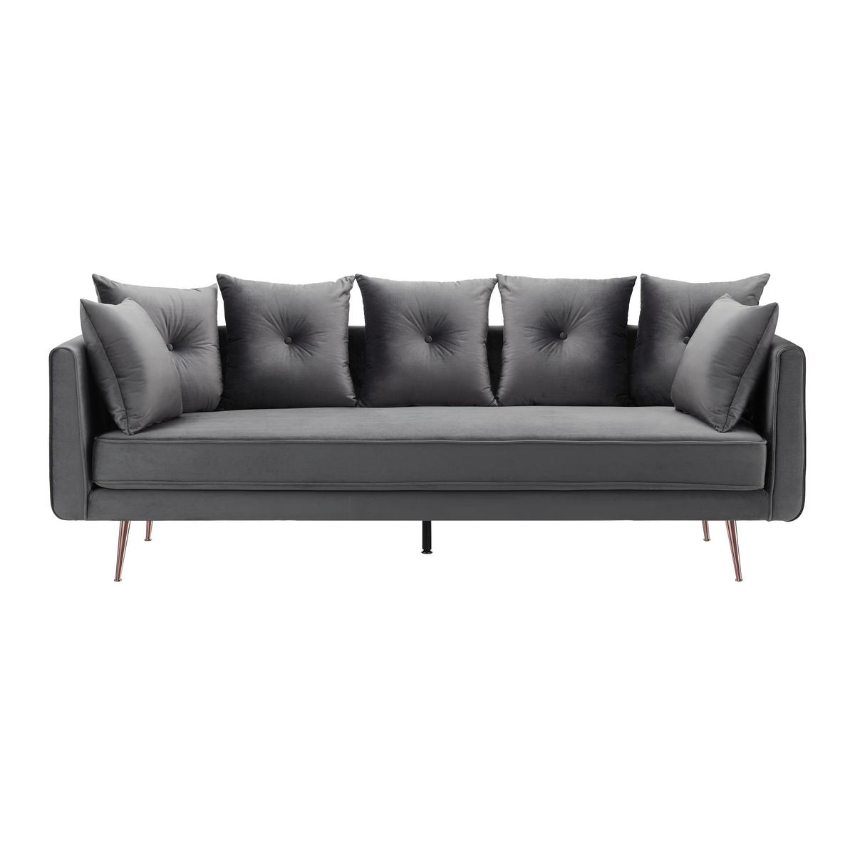 Veľká pohovka LUIS, sivý zamat - sivá/ružové zlato, Modern, kov/drevo (225/87/87cm) - Bessagi Home