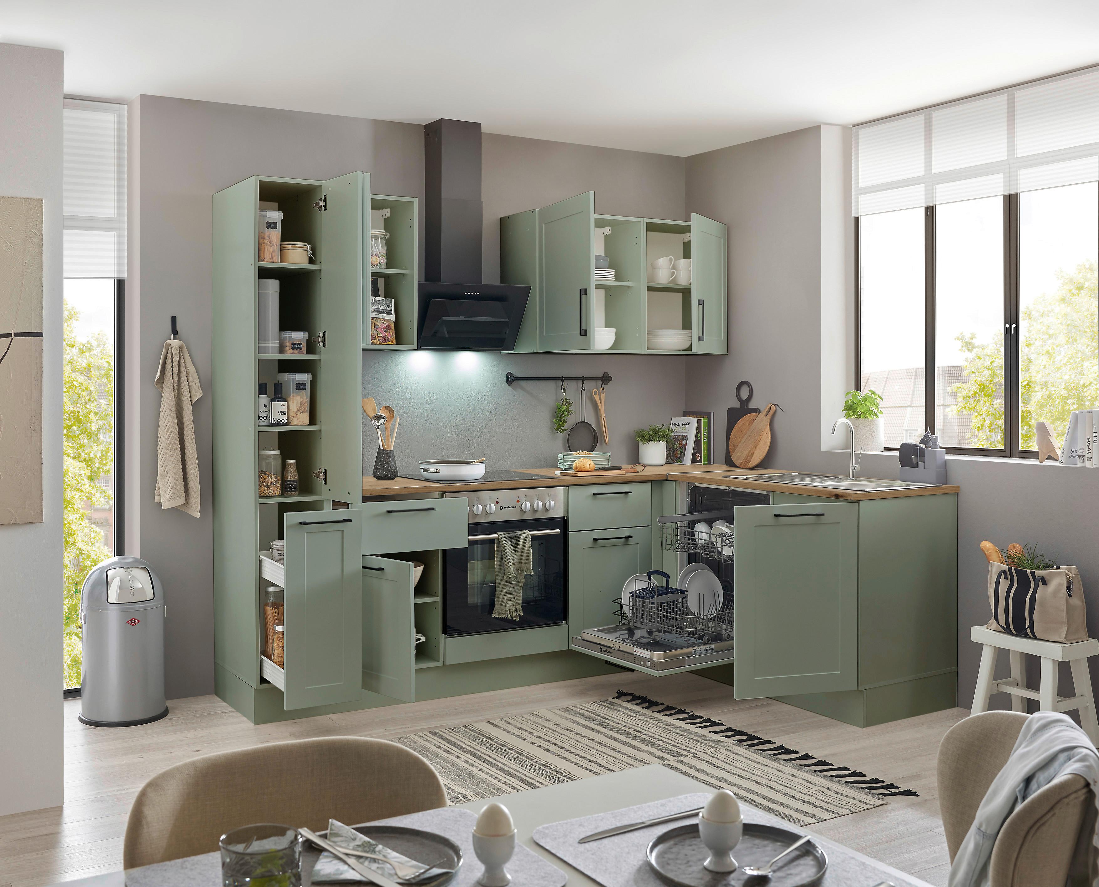 Eckküche Marseille Grün/eiche Dekor S: 250x175 Cm - Eiche Artisan/Grün, Design, Holzwerkstoff (250/175cm) - MID.YOU