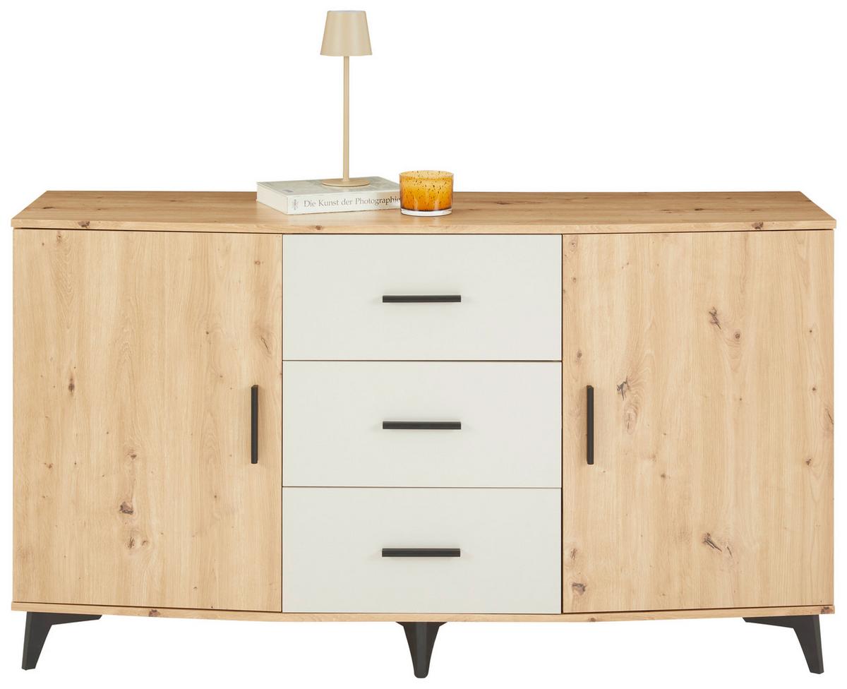 Kommode Ivona Eiche Artisan B: 160 Cm - Kaschmir/Schwarz, Trend, Holzwerkstoff (160/90/45cm)
