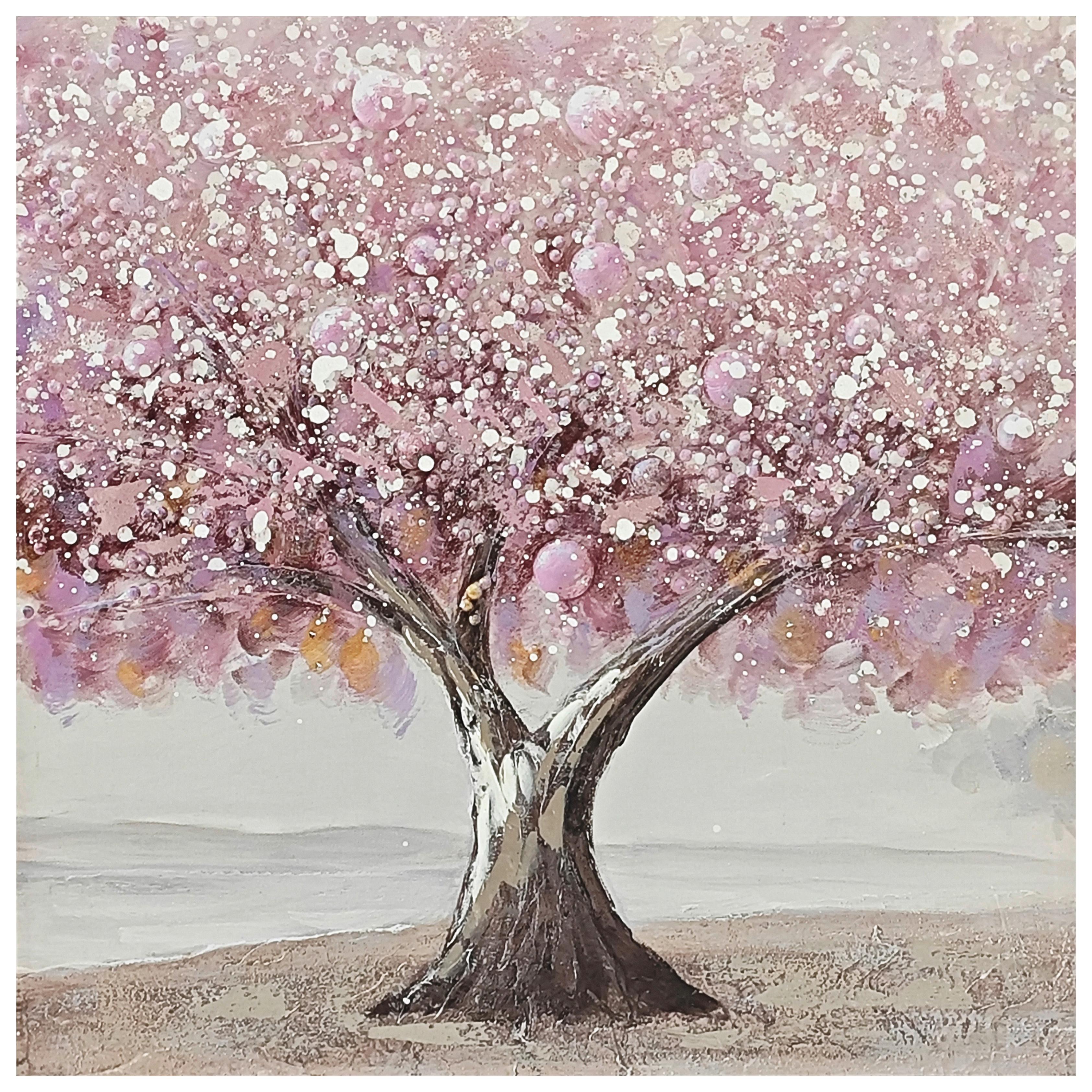 Obraz na plátně 80/80cm - pink/hnědá, Moderní, dřevo/textil (80/80/3cm) - Mömax