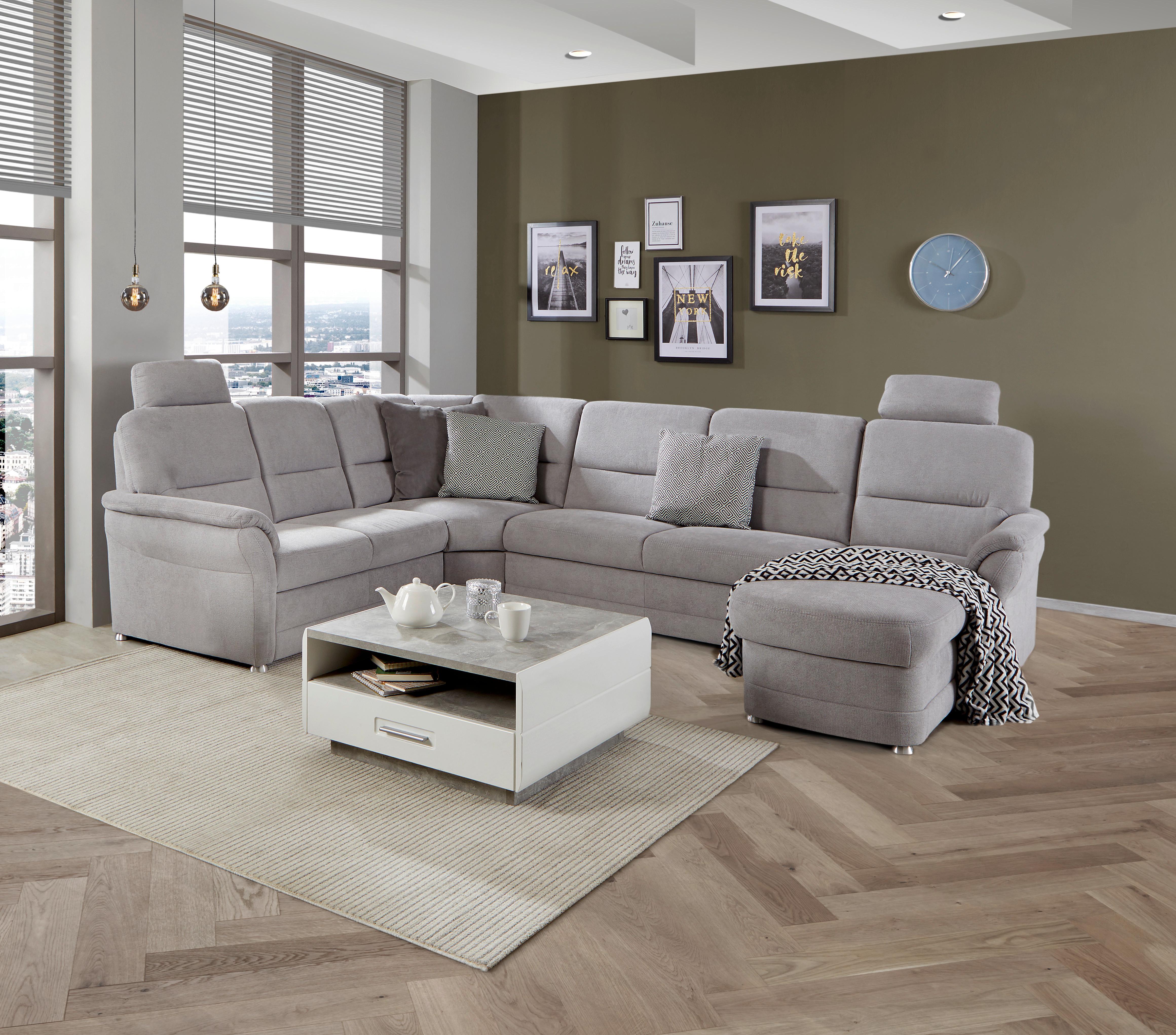 Wohnlandschaft mit Schlaffunktion Webstoff - Silberfarben, MODERN, Holz/Holzwerkstoff (228/310/160cm) - James Wood