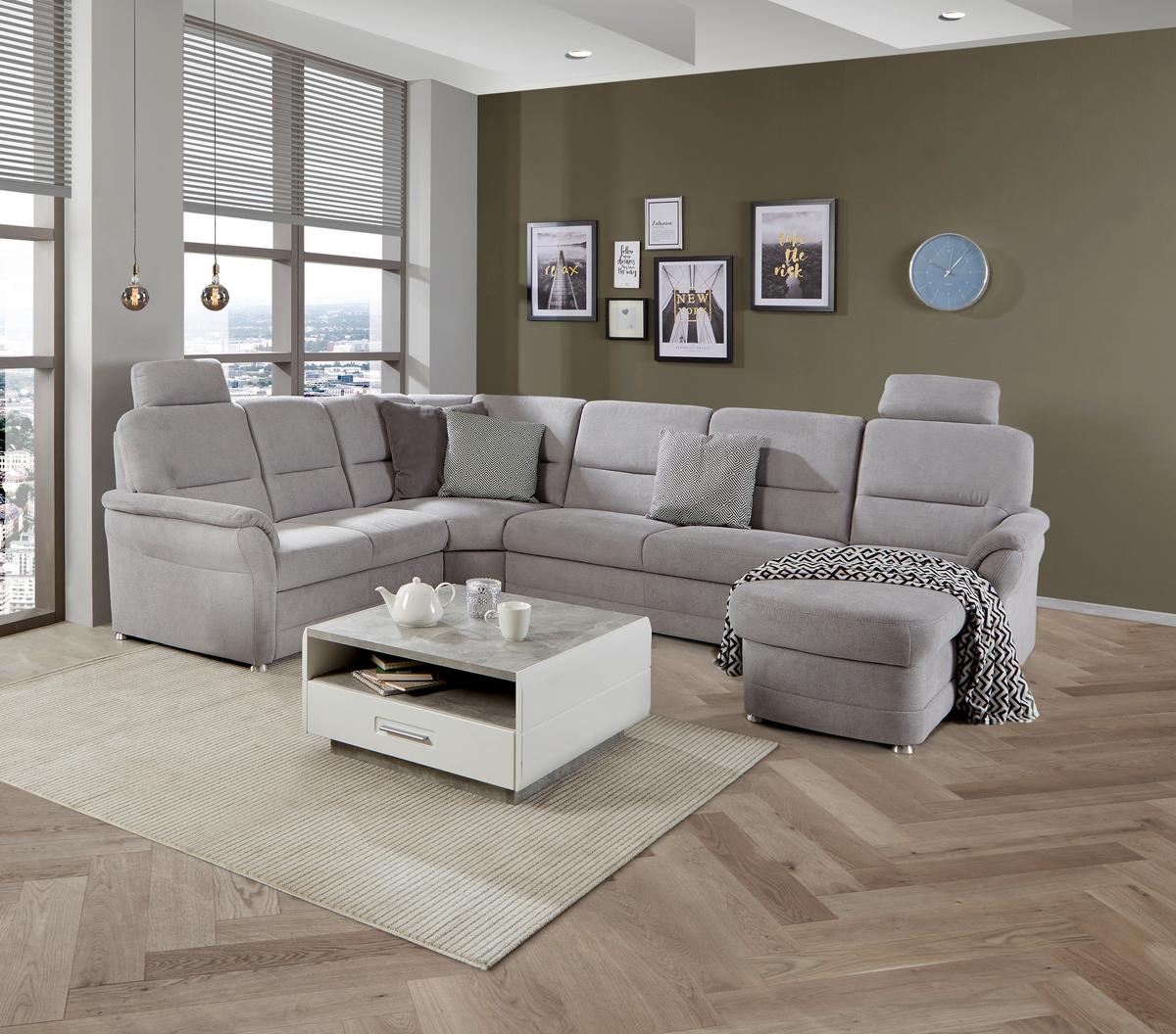 Wohnlandschaft mit Schlaffunktion Webstoff - Silberfarben, MODERN, Holz/Holzwerkstoff (228/310/160cm) - James Wood