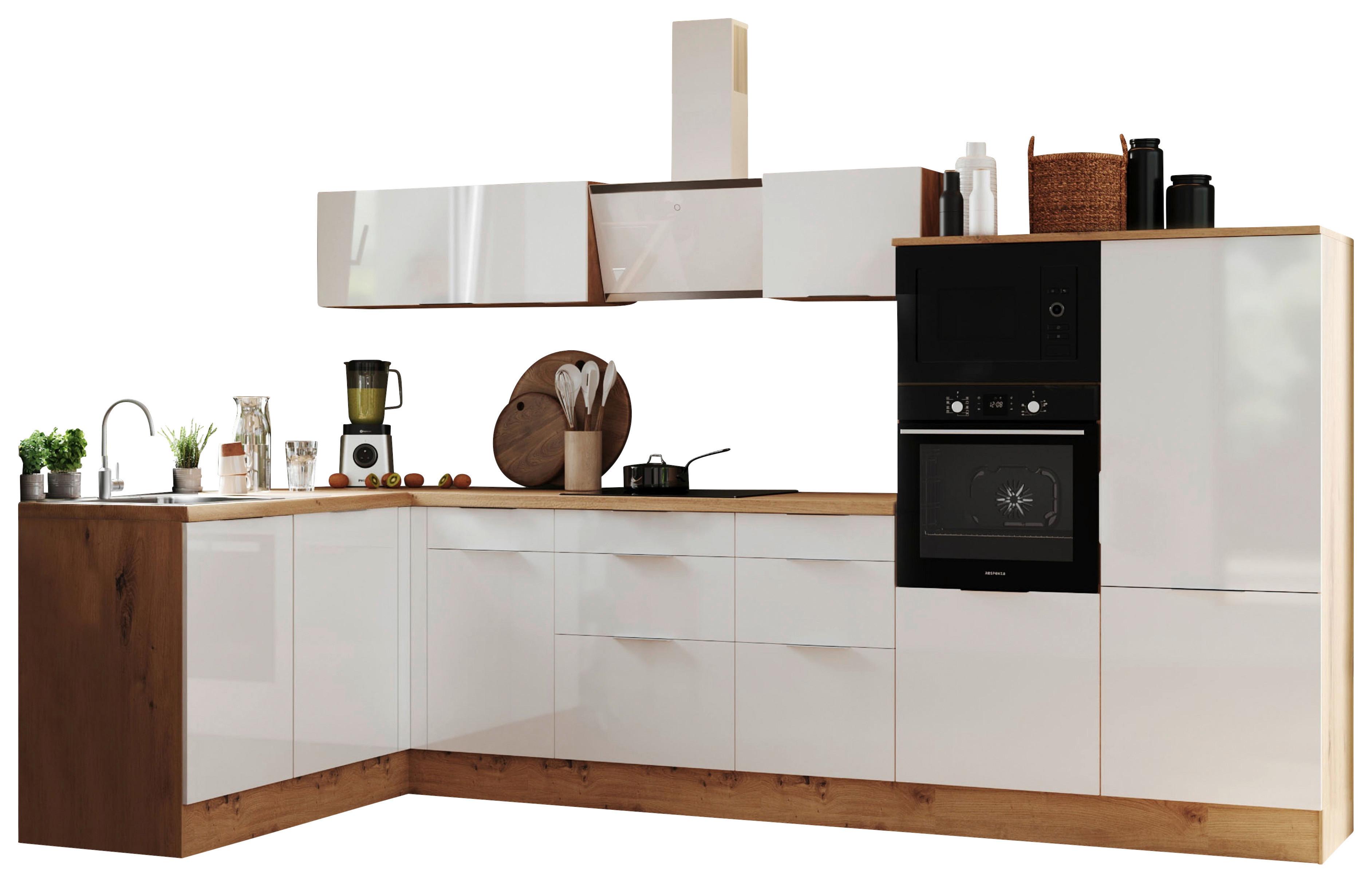 Eckküche Elisabeth - Weiß Hochglanz/Eiche Artisan, LIFESTYLE, Holzwerkstoff (175/340cm) - Respekta