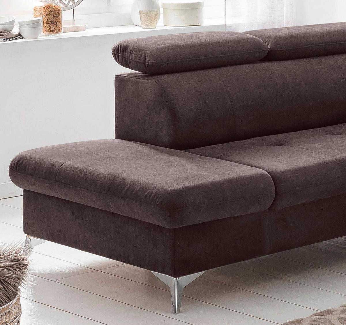 Ecksofa Mit Schlaffunktion Und Bettkasten Gisele Braun - Chromfarben/Dunkelbraun, KONVENTIONELL, Textil (209/256cm) - Livetastic