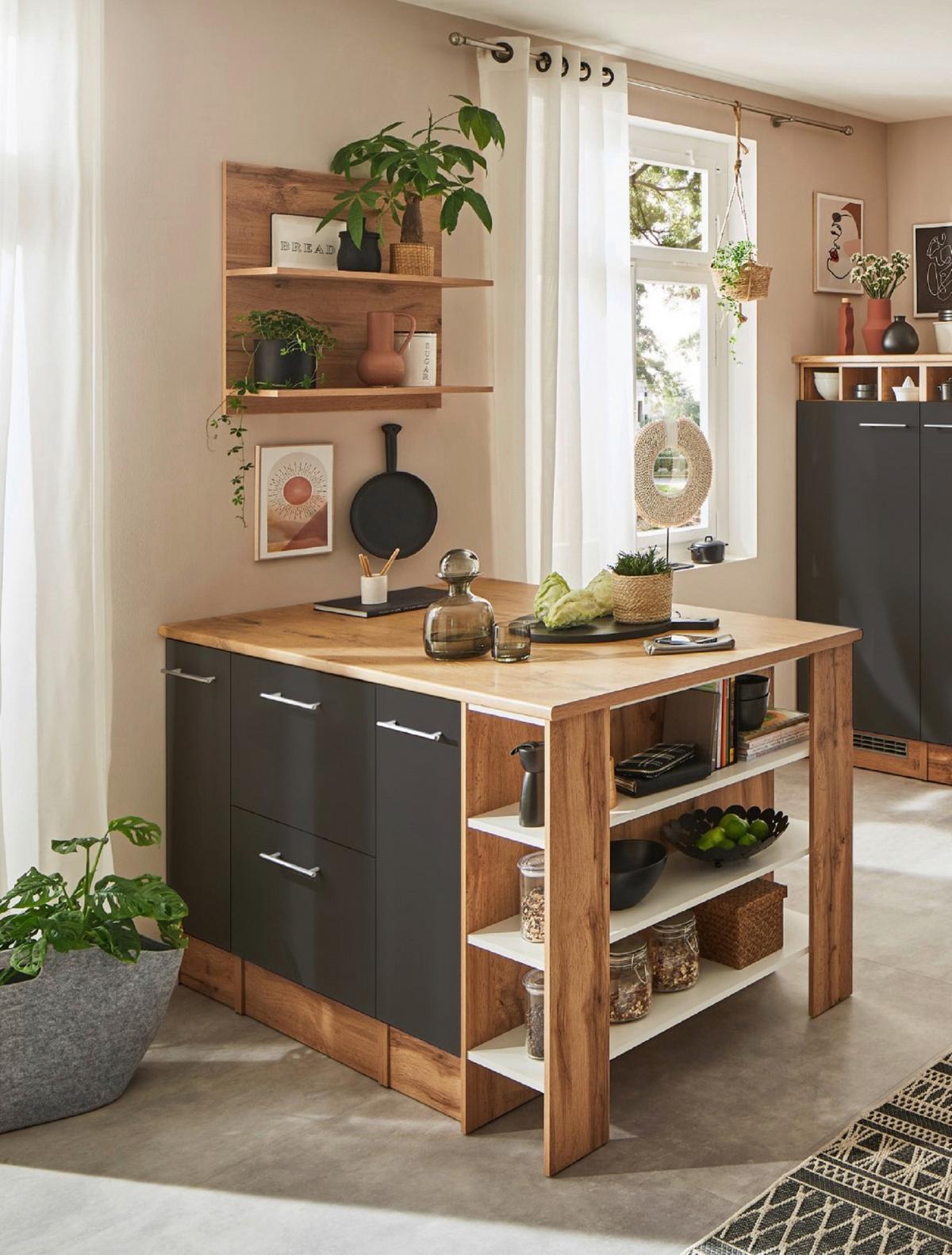 Küchenblock Hilde Küchenzeile 280 cm - Wildeiche/Grau, Design, Holzwerkstoff (280-150cm) - Respekta