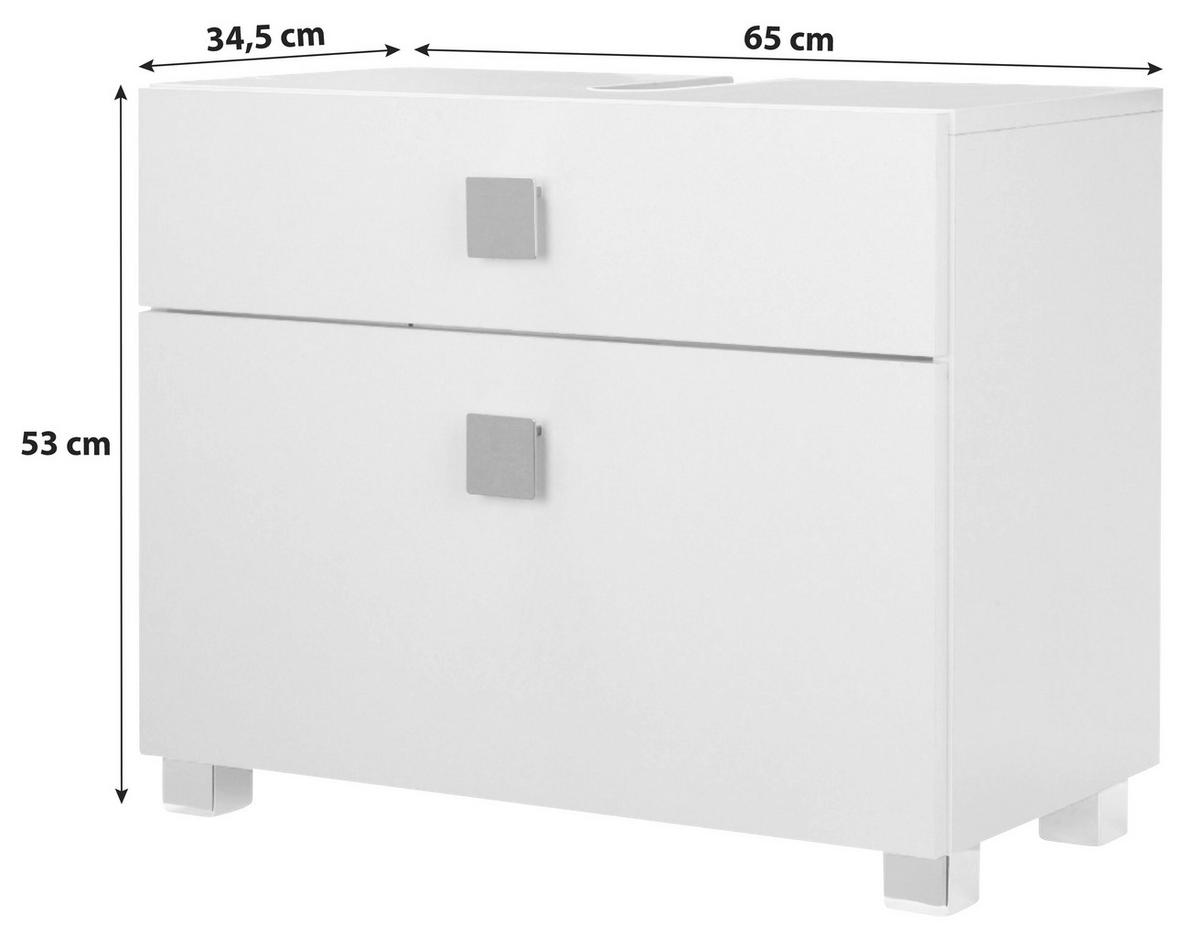 Waschbeckenunterschrank Quadra B: 65 Cm Weiß - Chromfarben/Weiß, MODERN, Holzwerkstoff (65,0/53,0/34,5cm) - MID.YOU