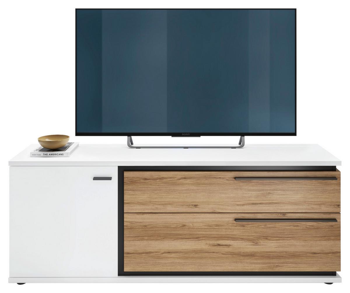 Wohnwand Salinas B: 339 Cm Weiß/eichefarben/schwarz - Eichefarben/Schwarz, Trend, Holzwerkstoff (339/199,3/40cm)