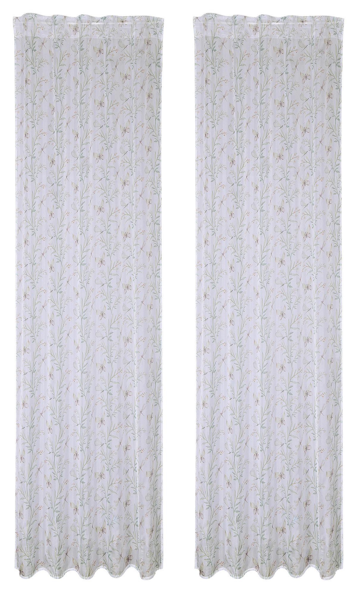 Fertigvorhang Butterfly - Weiß/Grün, ROMANTIK / LANDHAUS, Textil (140/245cm) - James Wood
