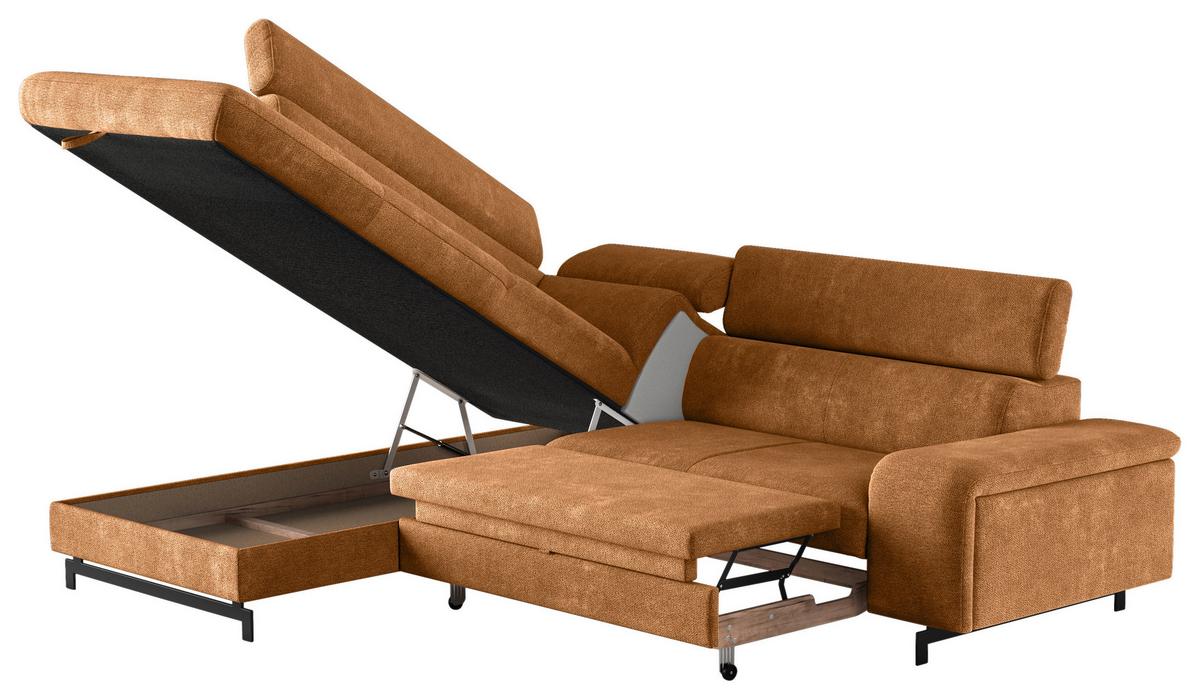 Ecksofa mit Bettkasten Emma Cognac 215x262 cm - Cognac/Schwarz, Textil (215/262cm) - MID.YOU