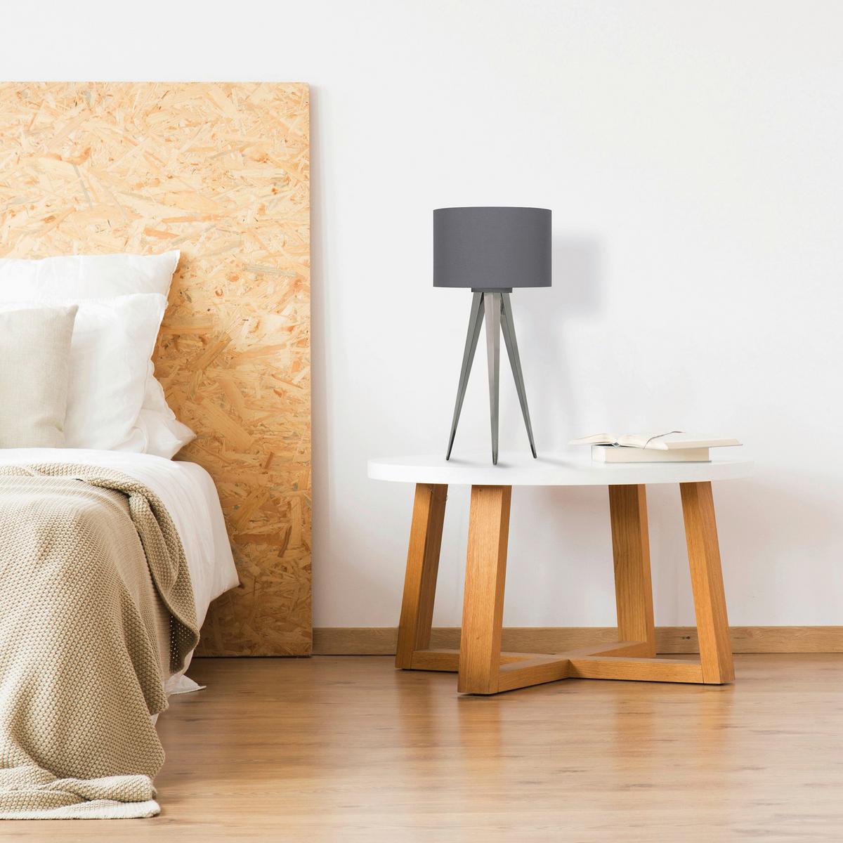 Tischlampe Tripod Nickelfarben mit Kippschalter - Nickelfarben, Basics, Textil/Metall (28/61,5cm) - Näve