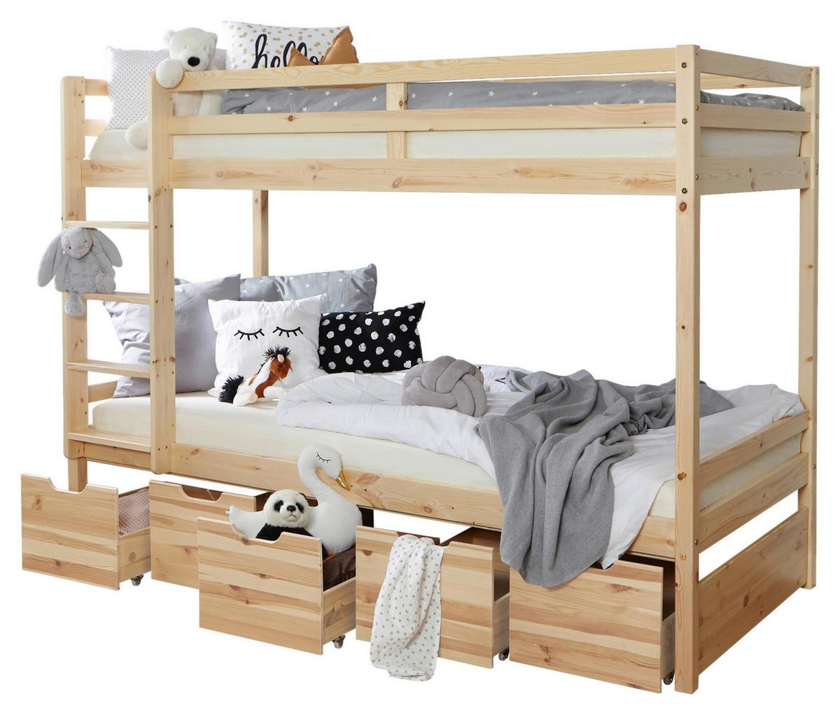 Etagenbett Finn Weiß Kiefer Massiv Mit Leiter - Weiß/Naturfarben, MODERN, Holz (90/200cm) - MID.YOU