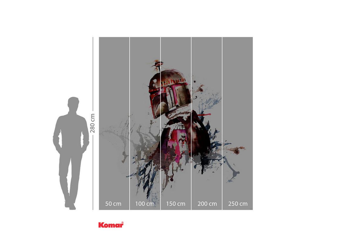 Fototapete Star Wars Watercolor Boba Fett - Rot/Schwarz, Trend, Textil (250/280cm)
