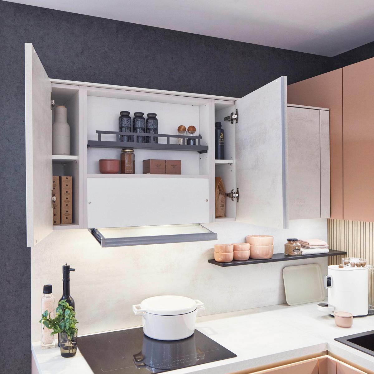 Eckküche Sidney/Riga - Sandfarben/Koralle, Basics, Holzwerkstoff (185/288cm) - Vertico