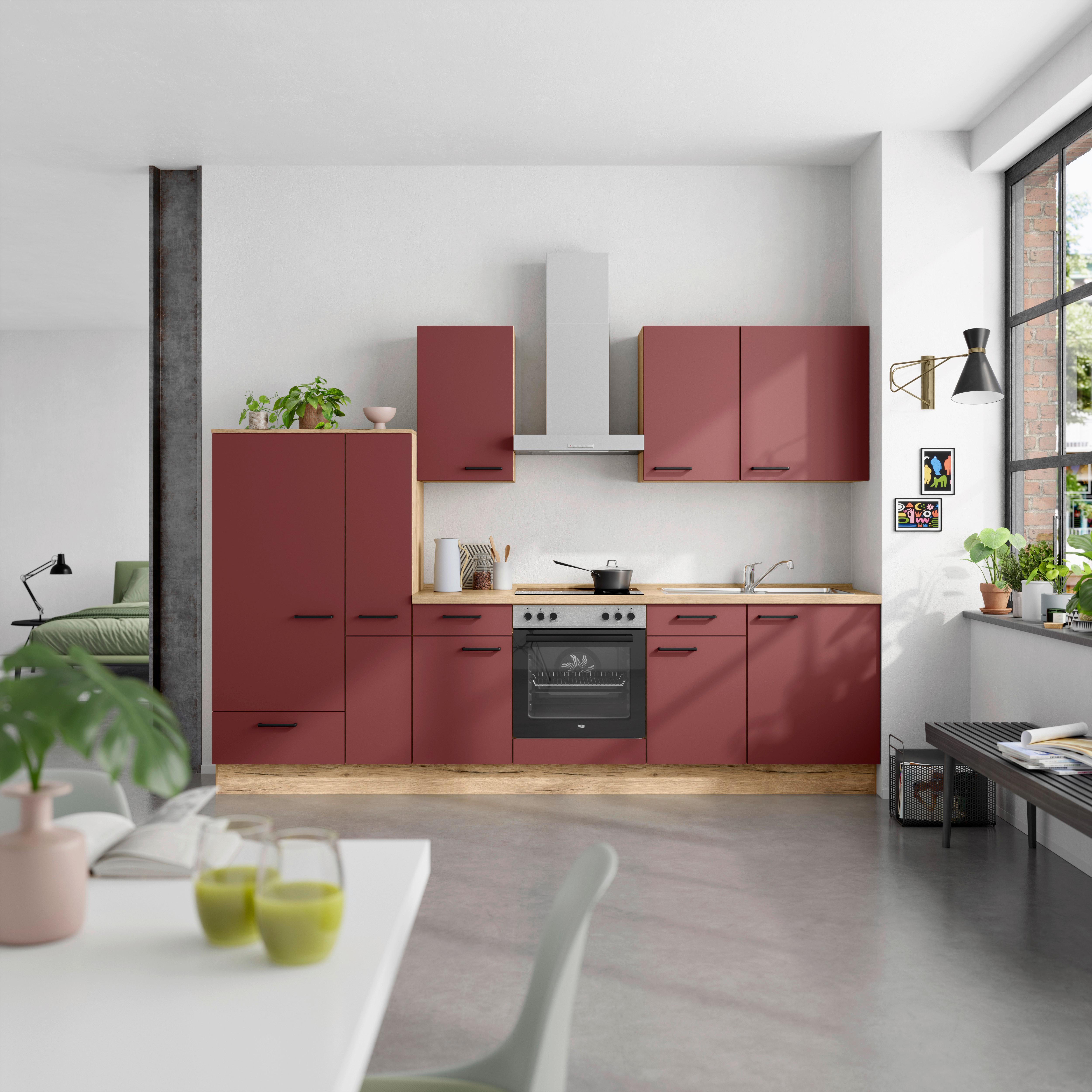 Küchenleerblock Easytouch Low-Line, L7 Links - Eichefarben/Rot, MODERN, Holzwerkstoff (300cm) - Nobilia