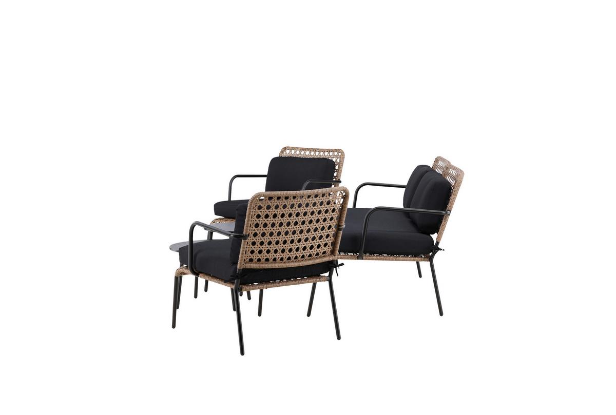 Loungegarnitur 5-tlg Paola Holz/metall Mit Kissen - Dunkelgrau/Schwarz, KONVENTIONELL, Naturmaterialien/Holz - Gardenson
