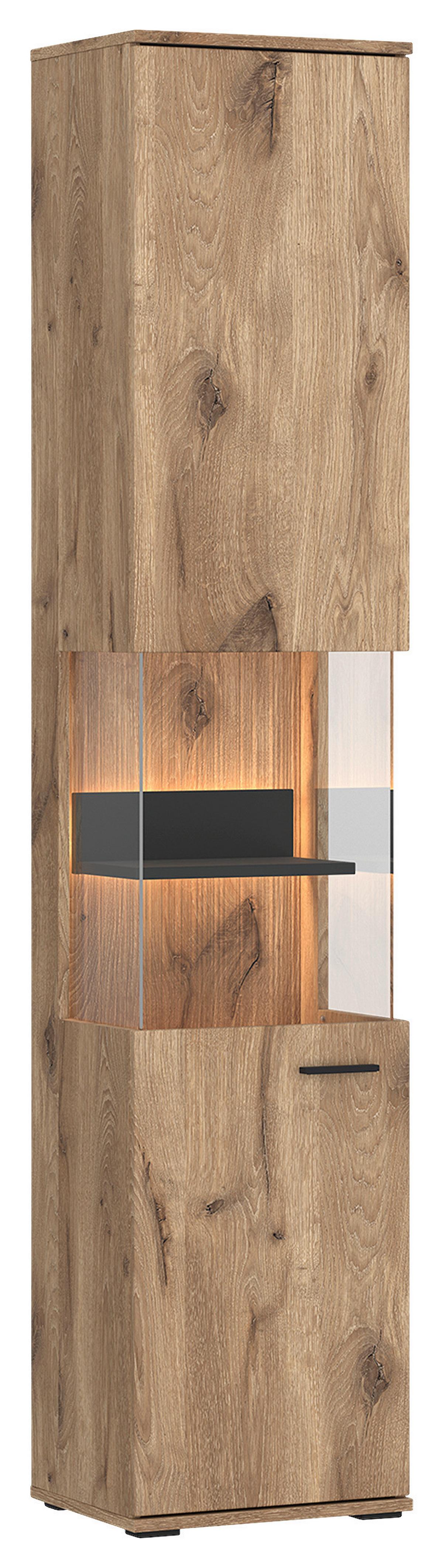 Vitrin Pardoo - tölgyfa színű/antracit, Trend, faalapú anyag/Üveg (40/197/37cm)