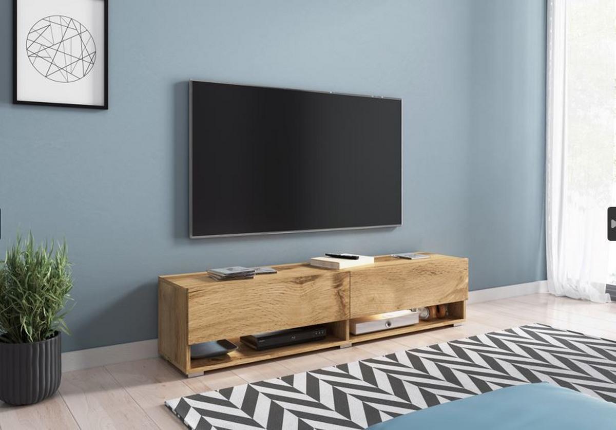 Nízka komoda s LED osvetlením - sivá/dub wotan, Lifestyle, kompozitné drevo/plast (140/30/31cm) - P & B