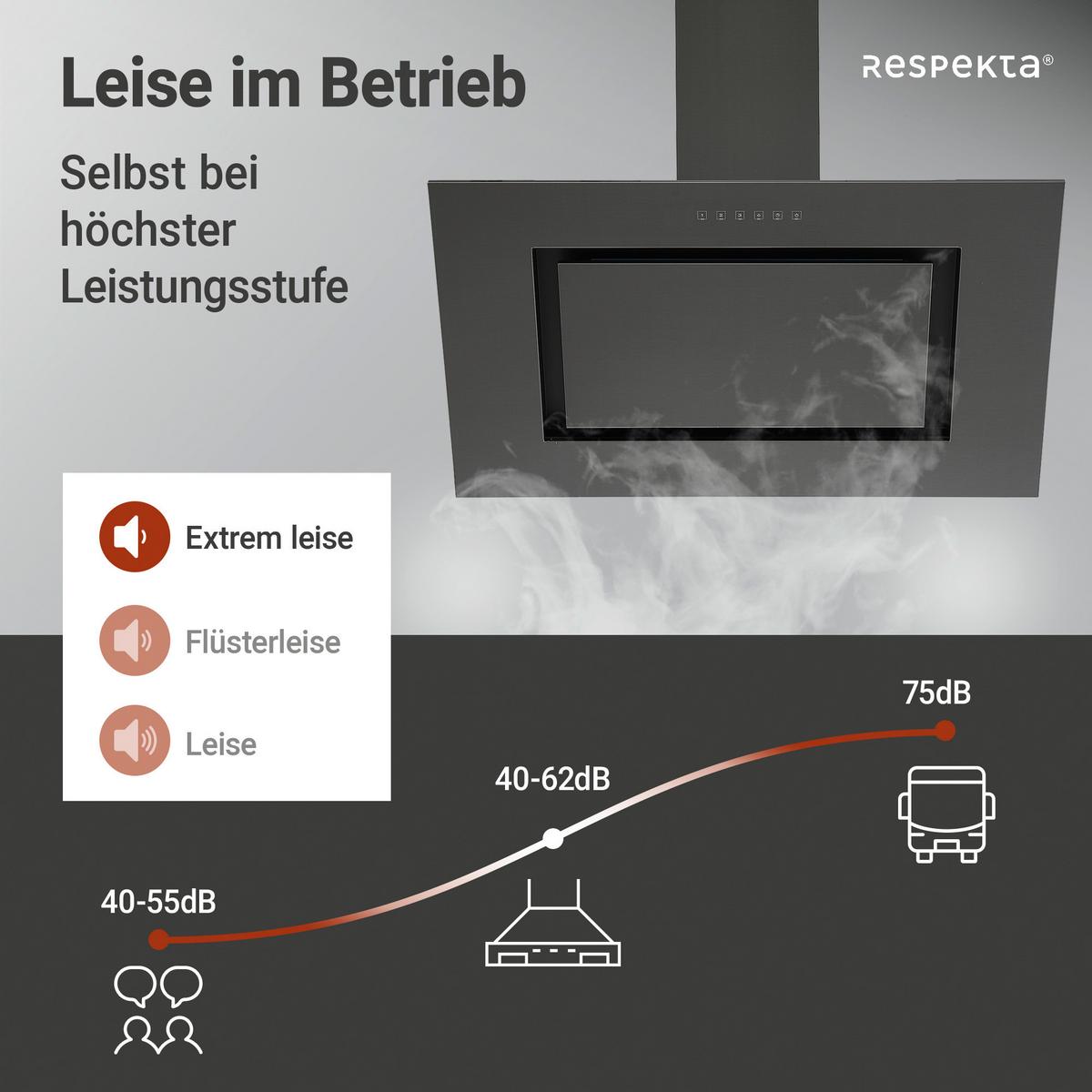 Kopffreihaube Respekta Nele Edelstahl Schwarz B: 90 Cm Led - Schwarz, Trend, Metall (90/84,1-122,1/37,2cm) - Respekta