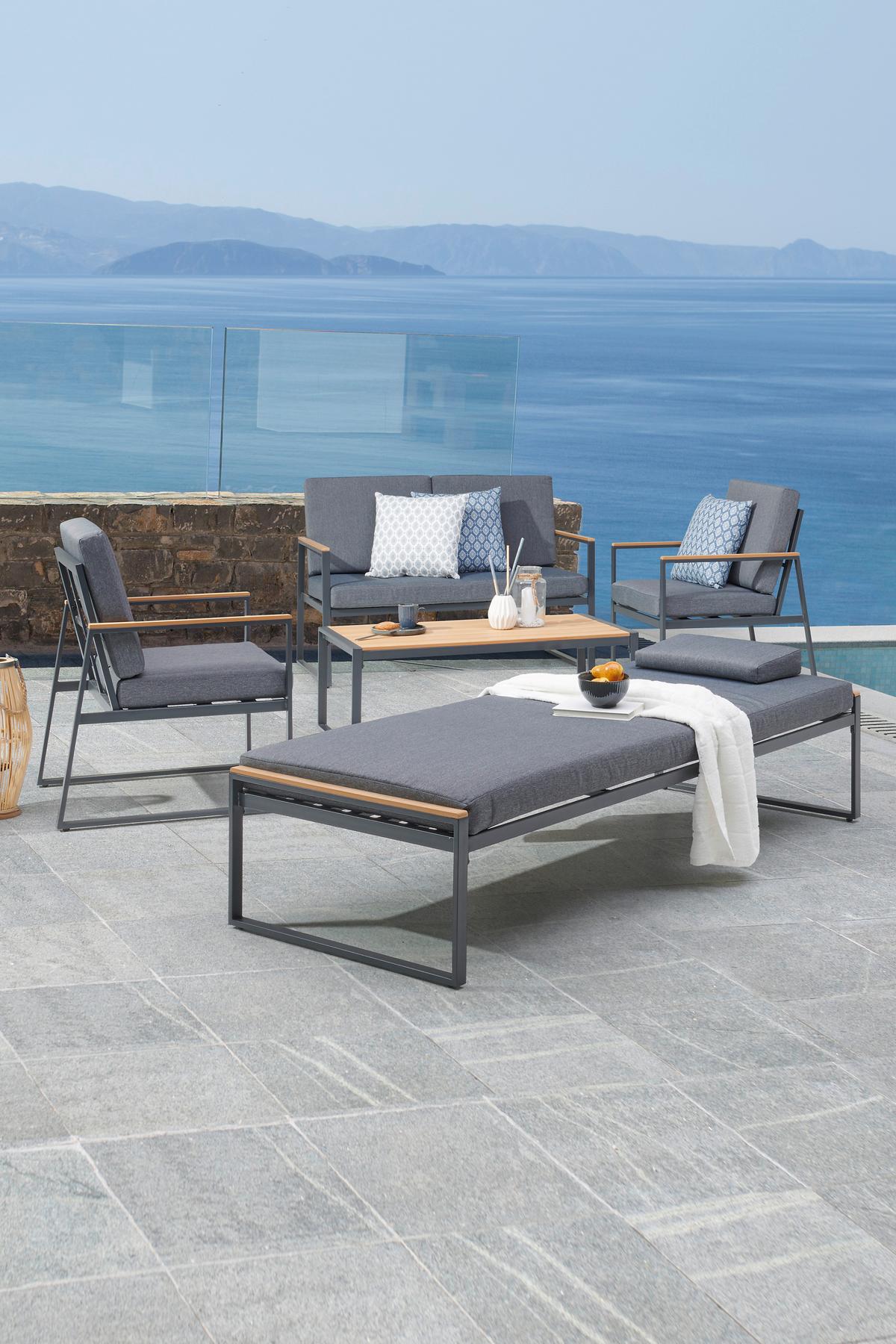 Gartenliege Sabina Stahl mit Auflage - Anthrazit/Naturfarben, MODERN, Kunststoff/Textil (190/40/75cm) - Beldano