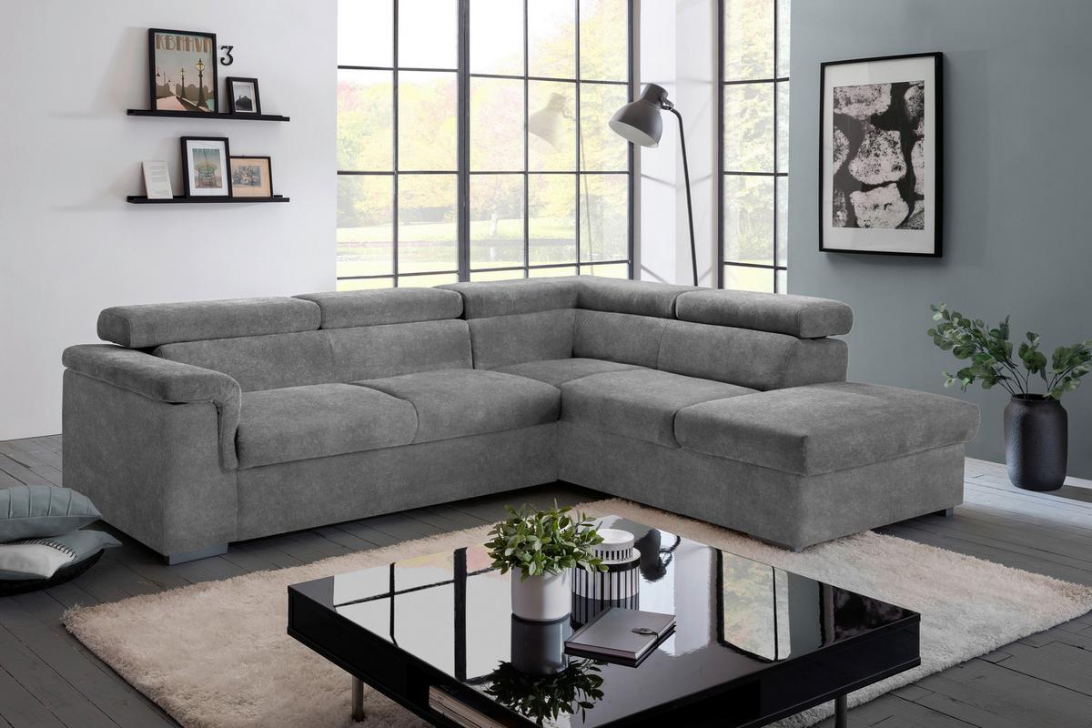 Sedací souprava MILLA šedá pravý roh - šedá, Basics, dřevo/textil (252/217cm)