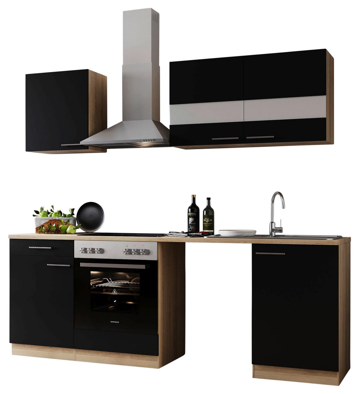 Küchenblock Merle Schwarz B: 220 Cm - Eichefarben/Schwarz, Basics, Glas/Holzwerkstoff (220cm) - Respekta