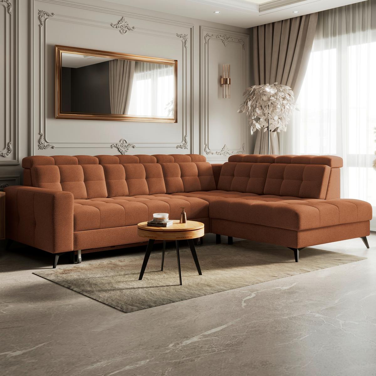 Ecksofa Barletta New Velours Terracotta, 289x228cm - Terracotta/Schwarz, ROMANTIK / LANDHAUS, Textil (289/228cm) - Luca Bessoni