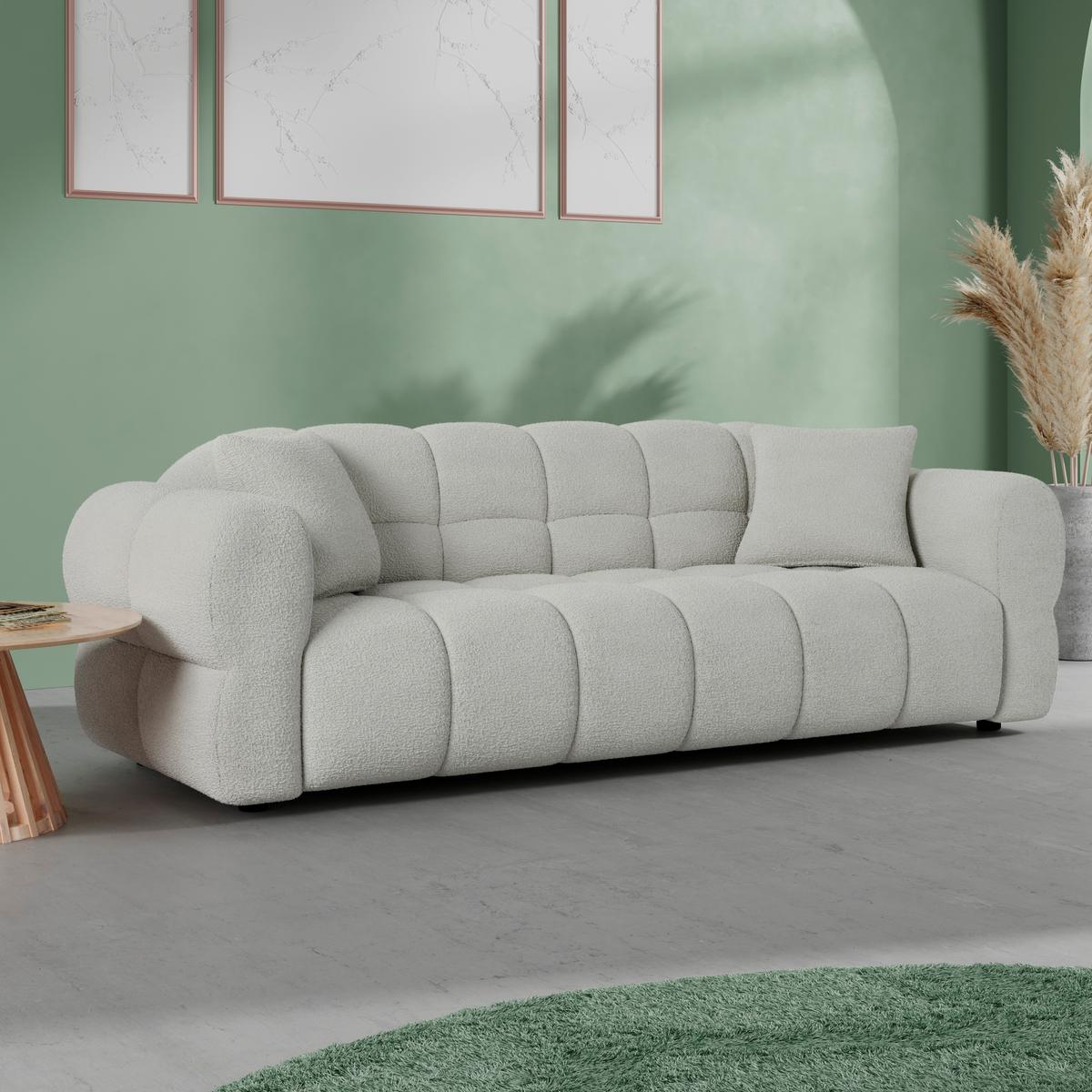 Pohovka MARIE, bílá žinylka, max. 360 kg - bílá/černá, Moderní, dřevo/textil (232/77/90cm) - Bessagi Home