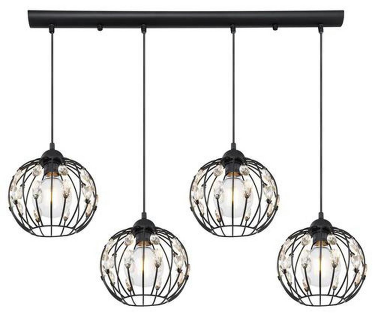Hängeleuchte Kristall H: 120 cm 4-Flammig - Schwarz, Basics, Glas/Metall (80/20/120cm) - Globo