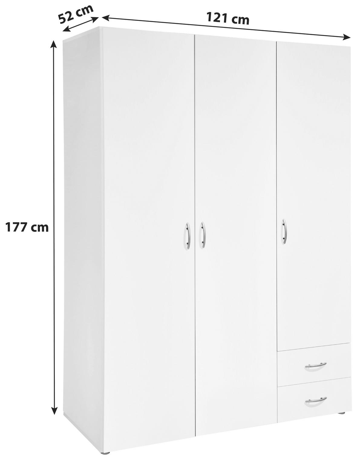Drehtürenschrank+ Schubladen B: 121 cm Base 3, Weiß - Eichefarben/Weiß, Design, Holzwerkstoff (121/177/52cm) - Carryhome