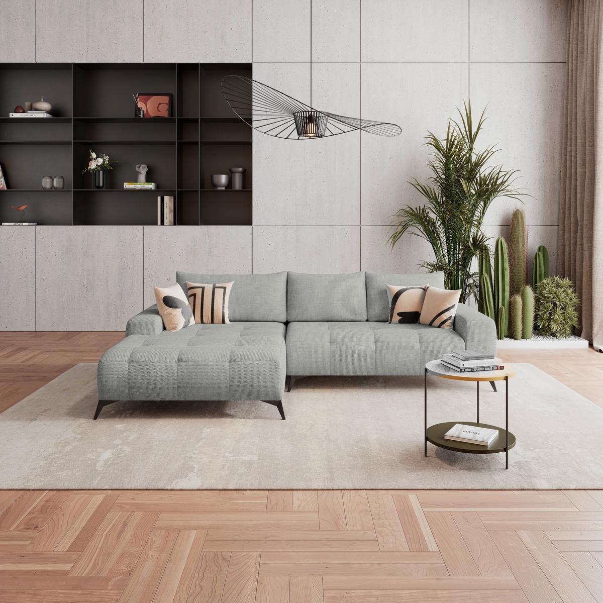 Ecksofa mit Schlaffunktion + Bettkasten Mauro 175x290 cm - Hellgrau/Schwarz, Trend, Textil (175/290cm) - Luca Bessoni